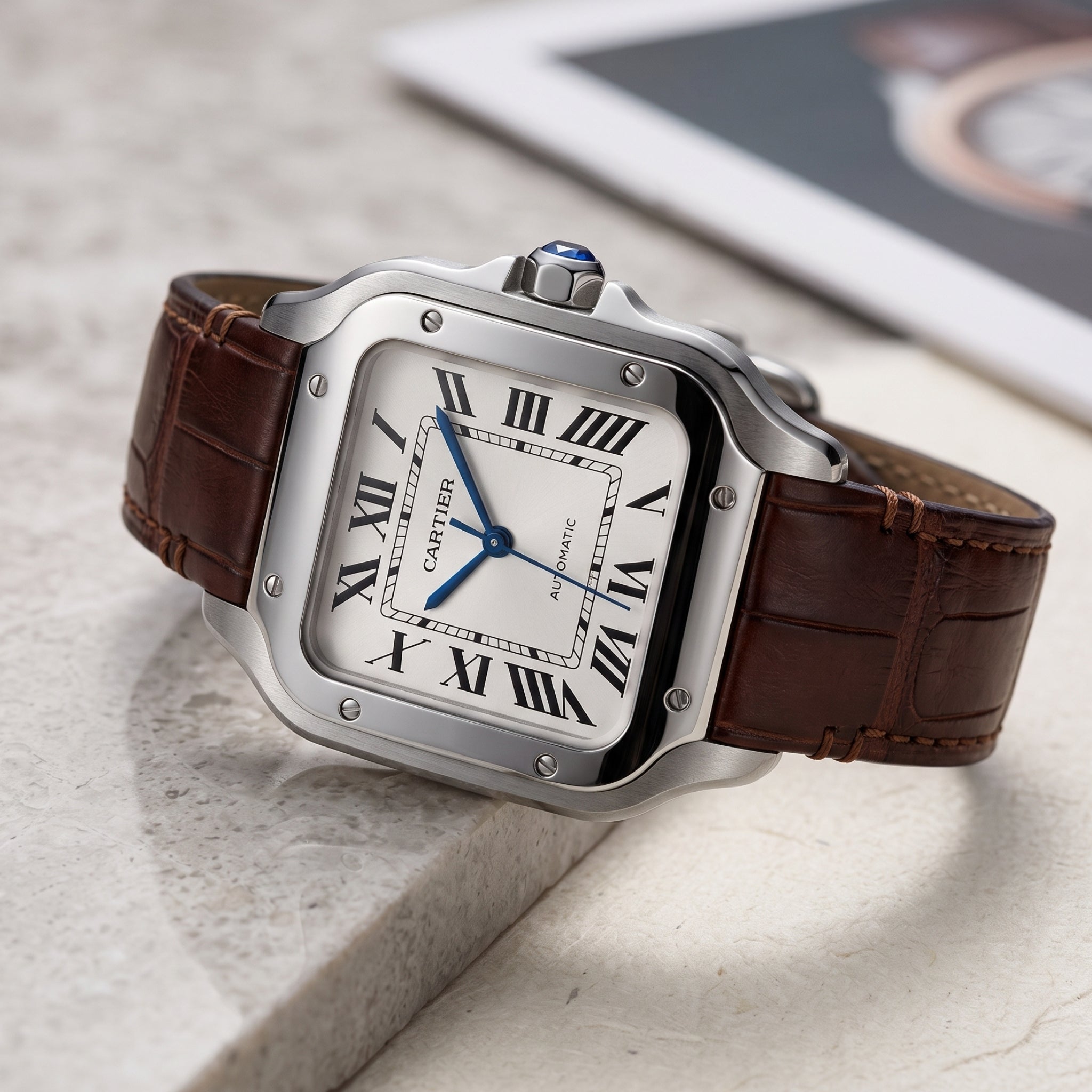 Leder Armband für Cartier Santos Medium/Large – Braun – Quick Switch/Release