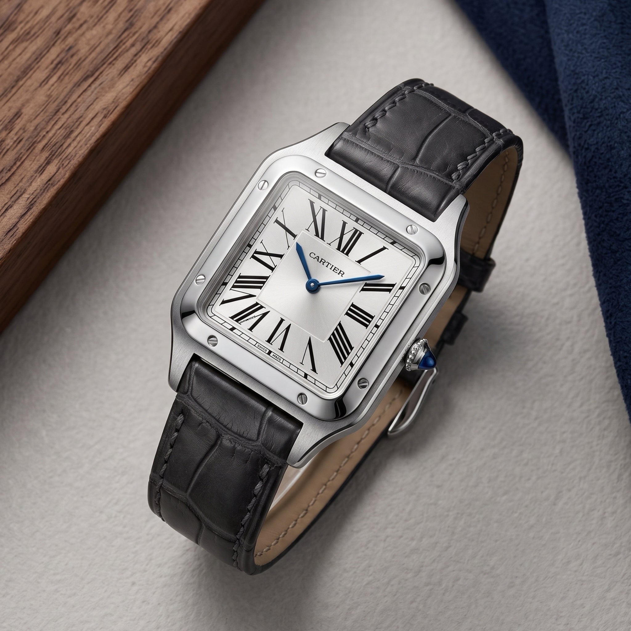 Leder Armband - für Cartier Santos Dumont - Schwarz
