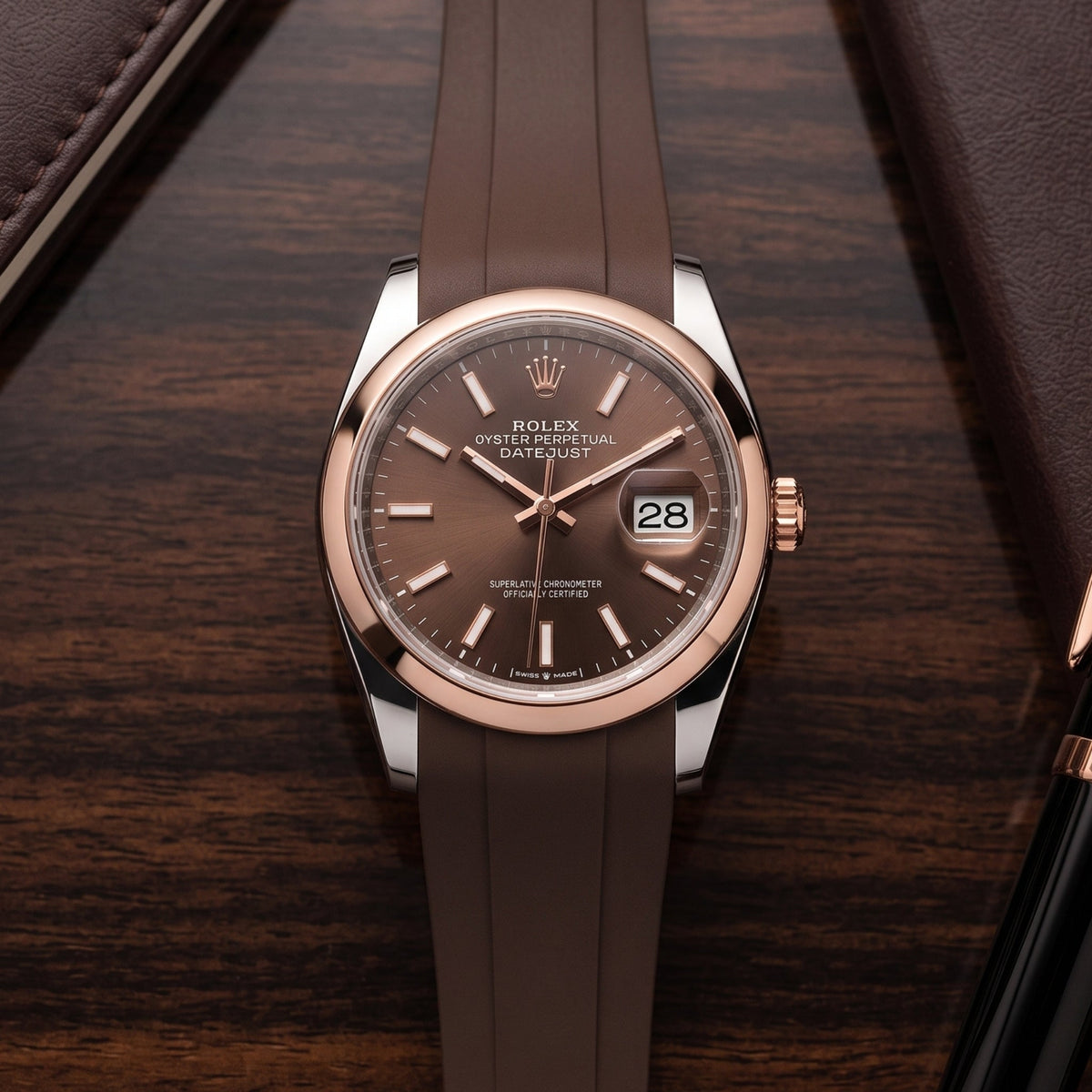 Faltschließe Kautschukarmband für Rolex Datejust 36 – Braun - Helvetus