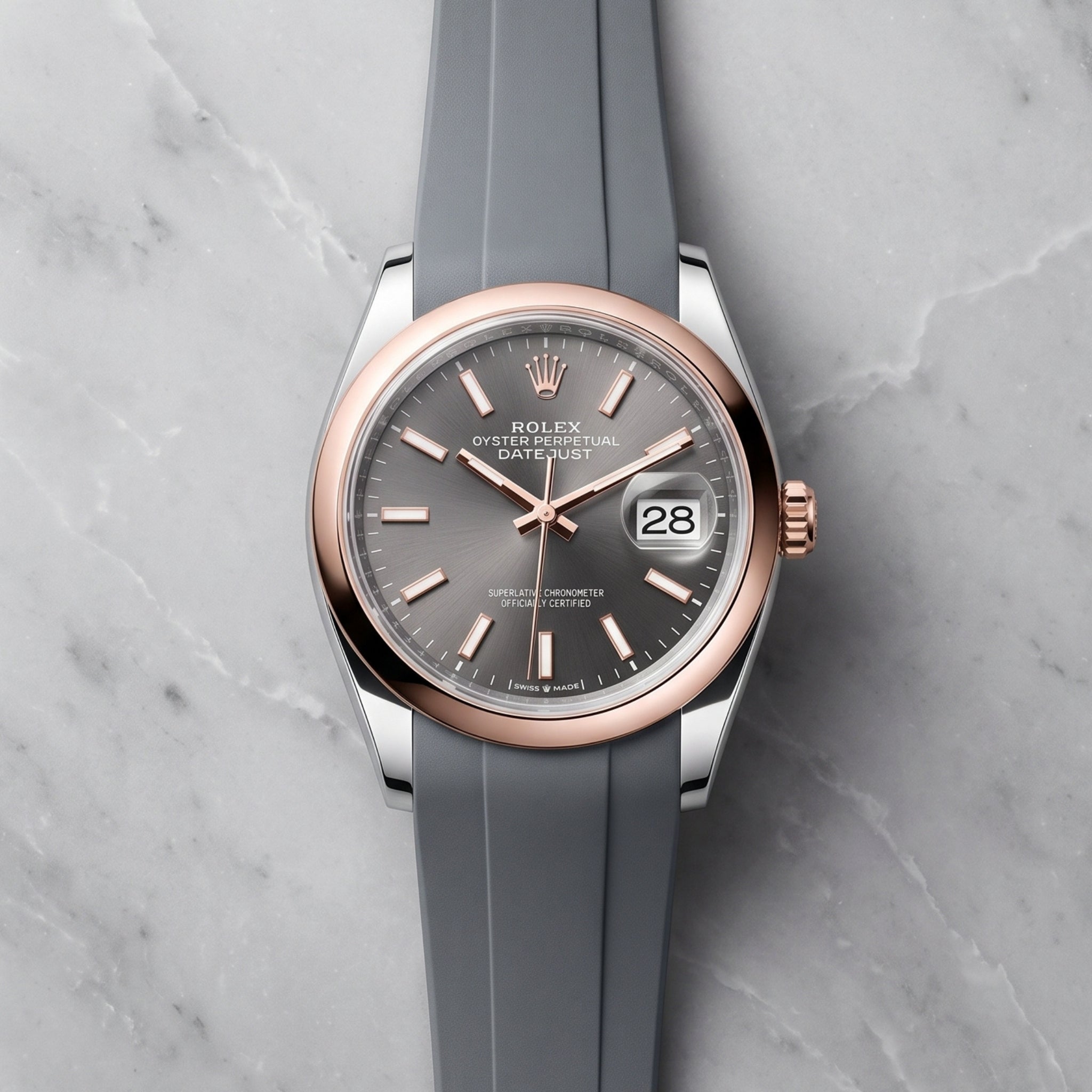 Faltschließe Kautschukarmband für Rolex Datejust 36 – Grau - Helvetus