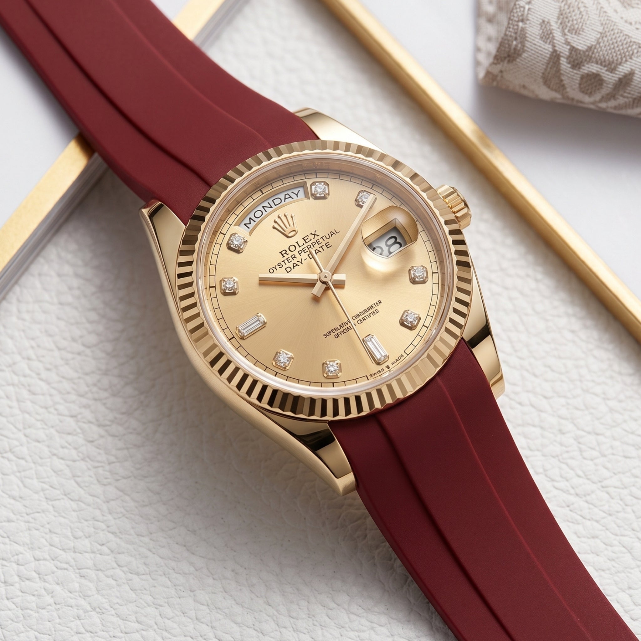Faltschliesse Kautschukarmband für Rolex Day-Date 40mm – Bordeaux - Helvetus