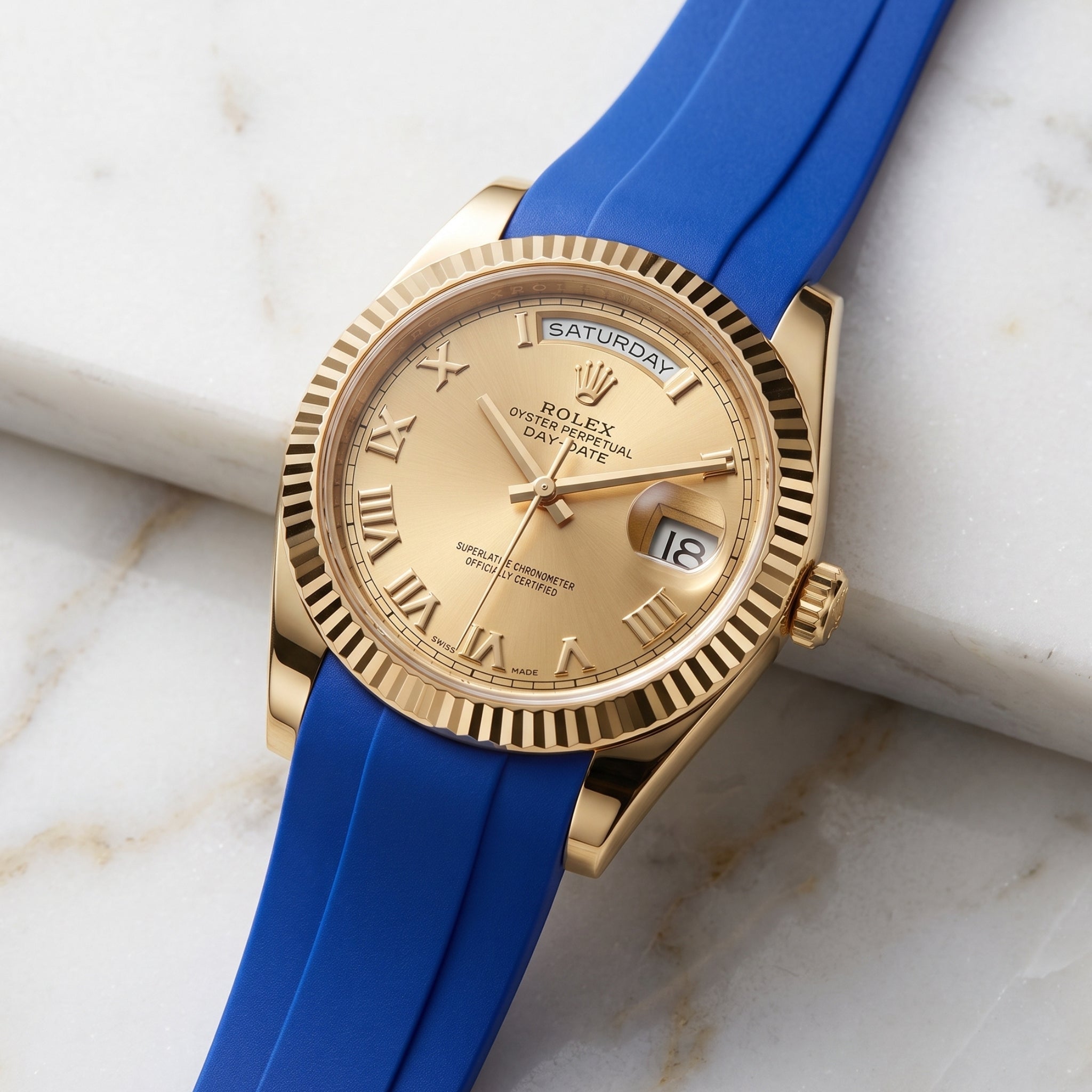 Faltschließe Kautschukarmband für Rolex Day-Date II 41mm – Blau - Helvetus