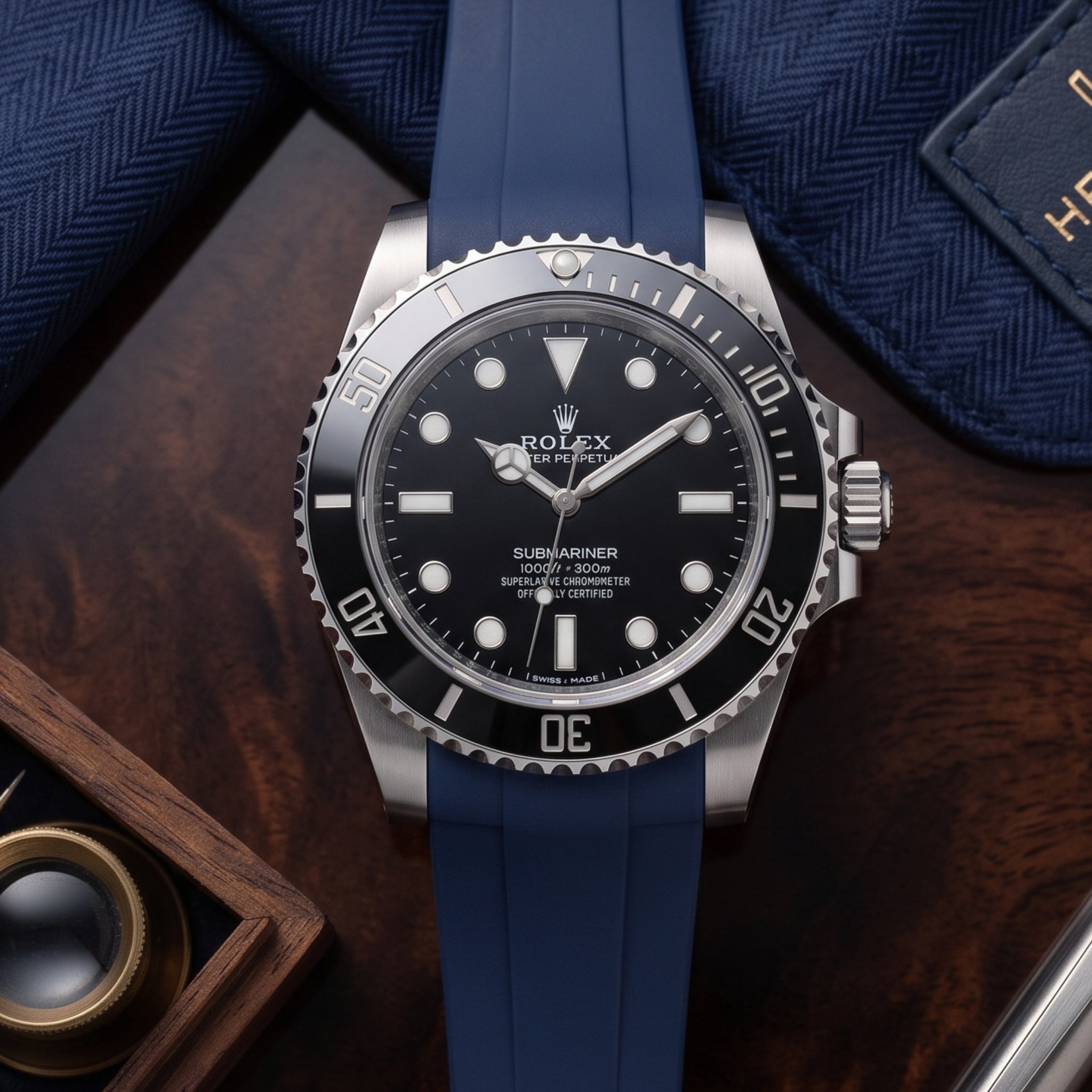 Faltschliesse Kautschukarmband für Rolex Submariner – dunkel Blau - Helvetus