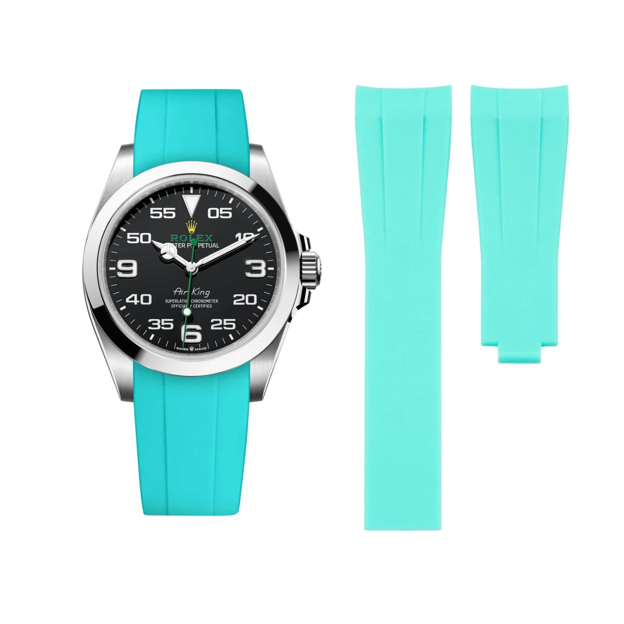 Faltschließe Kautschukarmband für Rolex Air - King 126900/116900 – Türkis - Helvetus DE