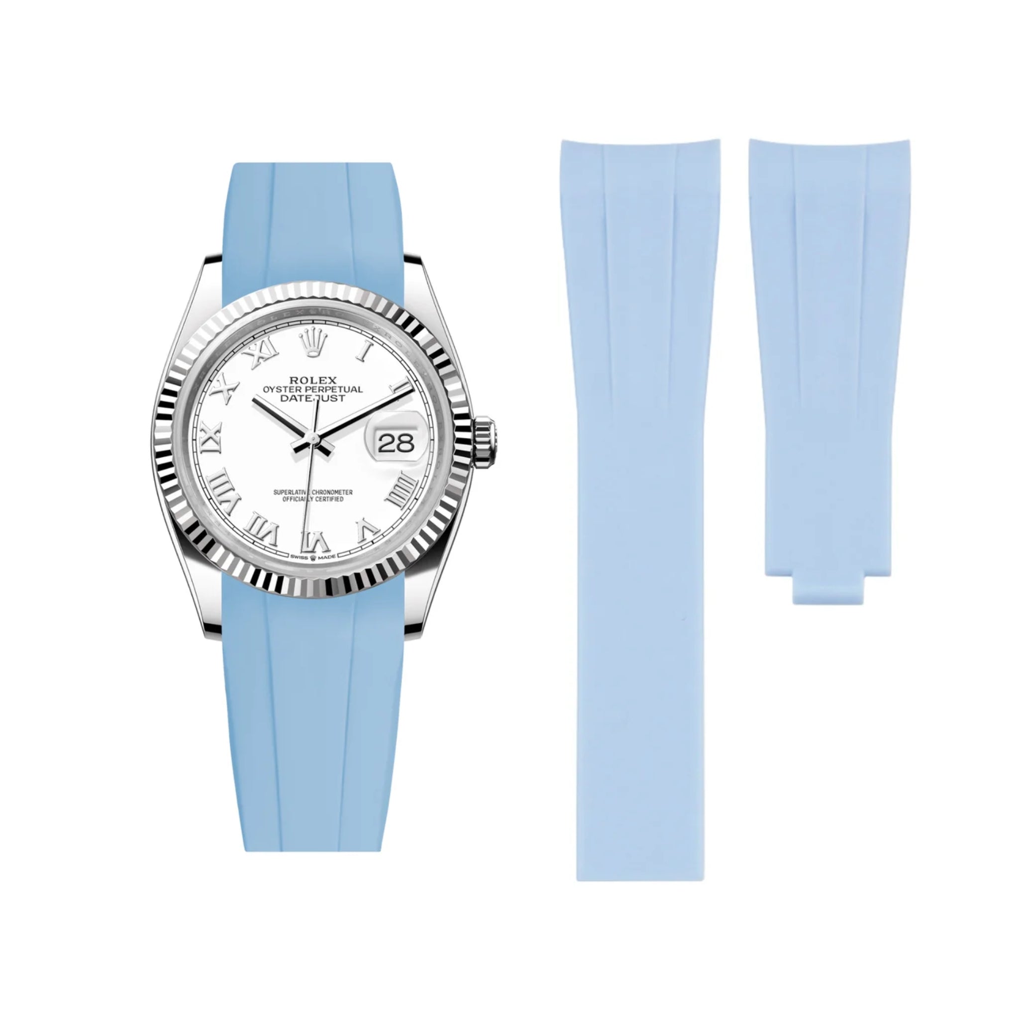 Faltschließe Kautschukarmband für Rolex Datejust 36 – Baby Blau - Helvetus DE