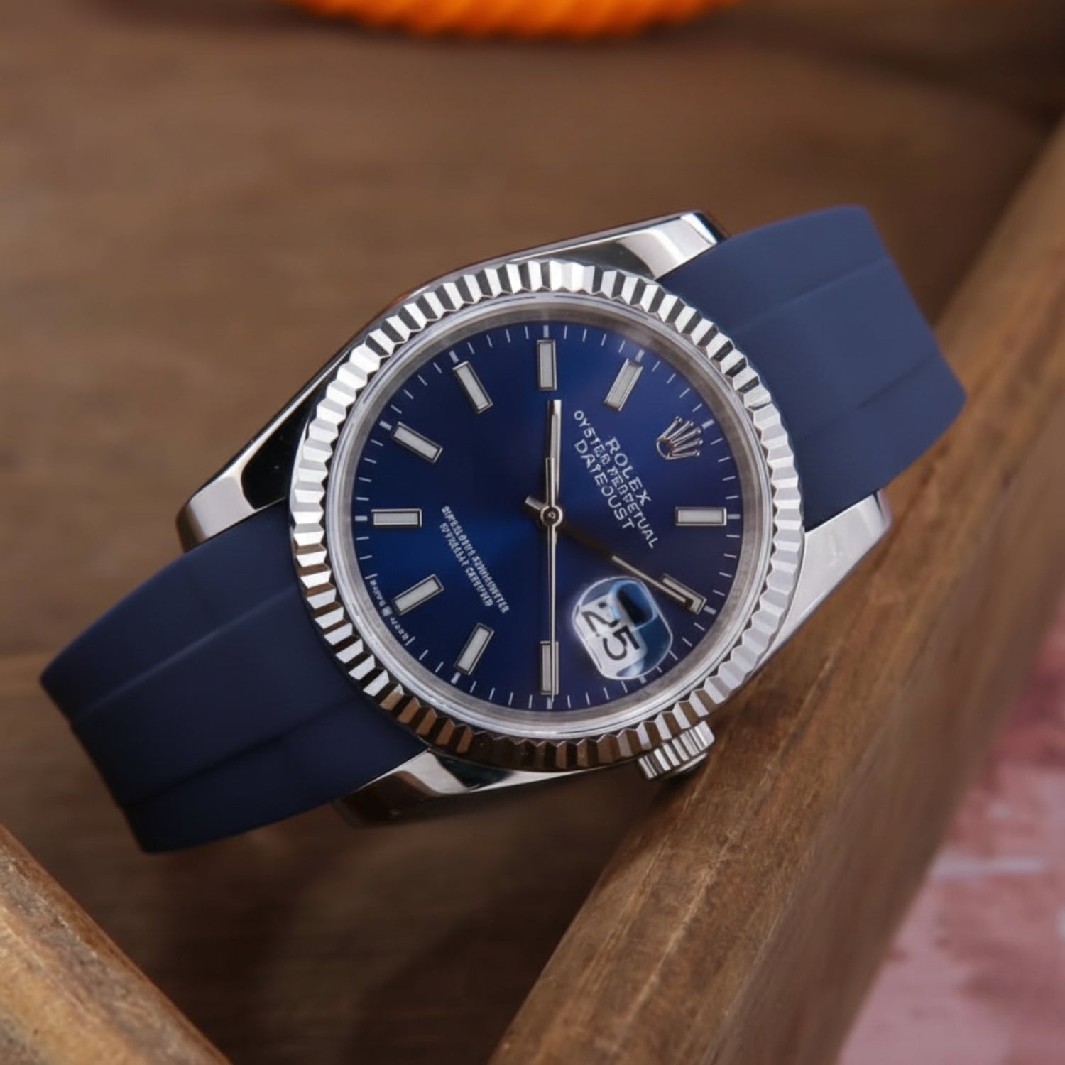 Faltschließe Kautschukarmband für Rolex Datejust 36 – Dunkel Blau - Helvetus DE