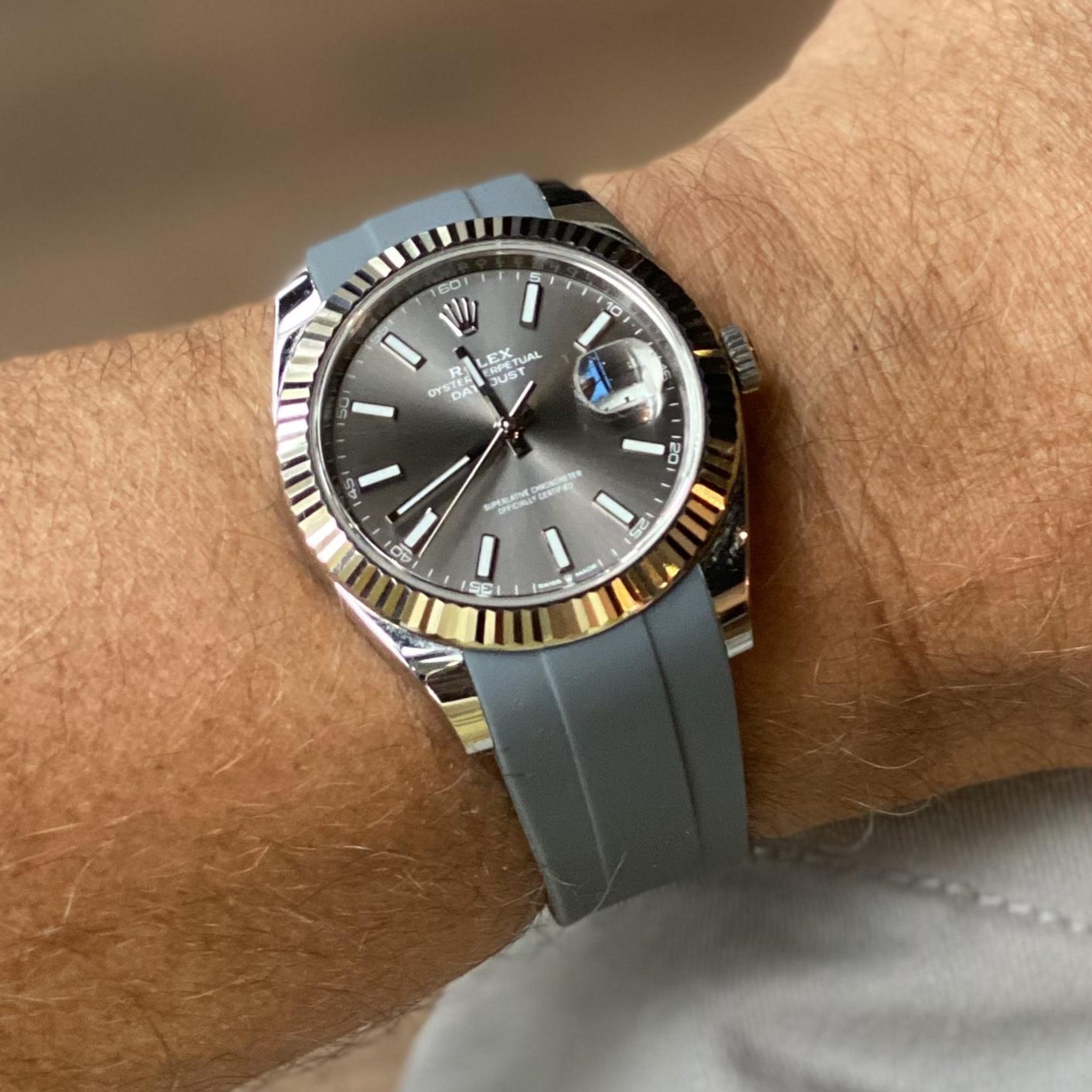 Faltschließe Kautschukarmband für Rolex Datejust 36 – Grau - Helvetus DE