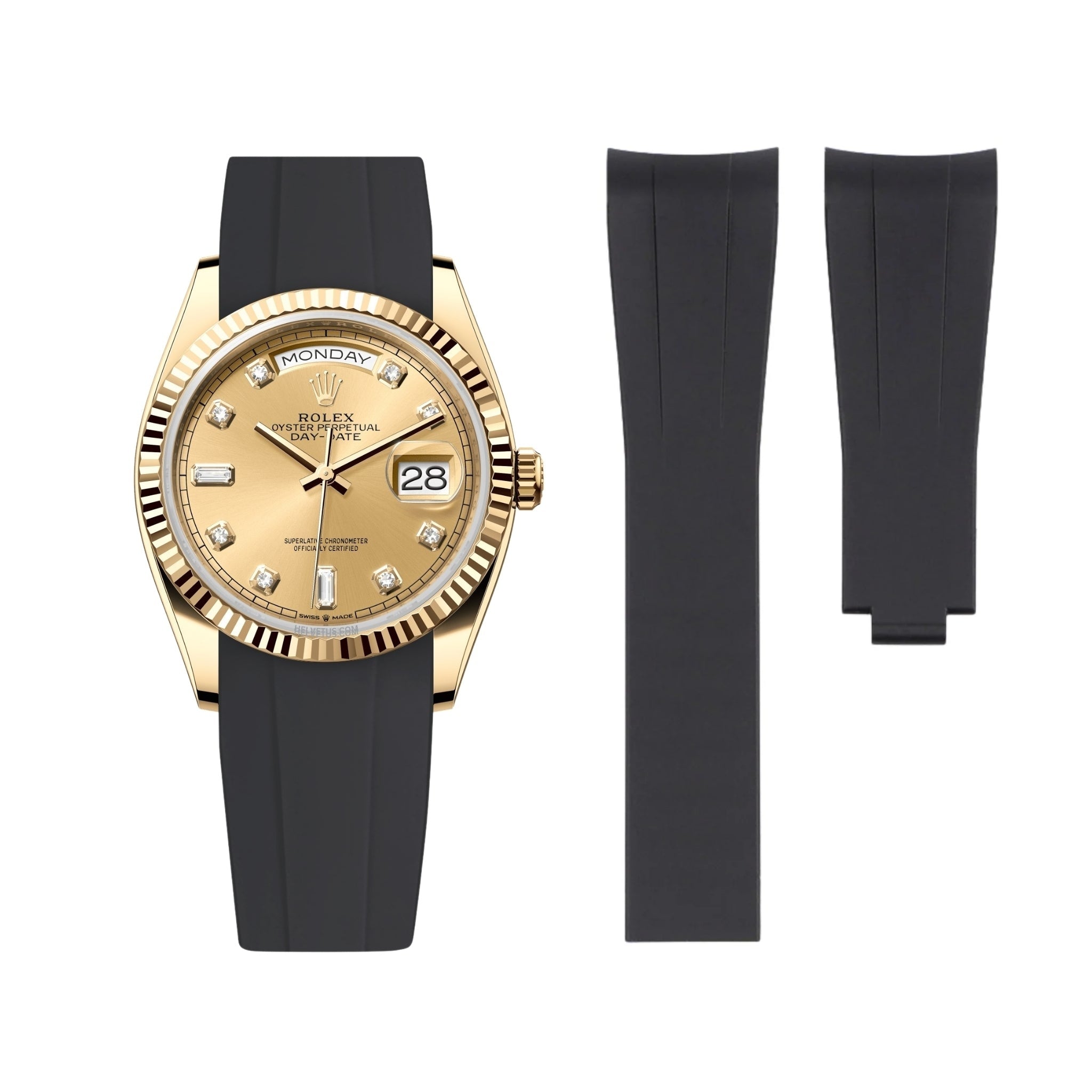 Faltschließe Kautschukarmband für Rolex Day - Date 36mm – Schwarz - Helvetus DE