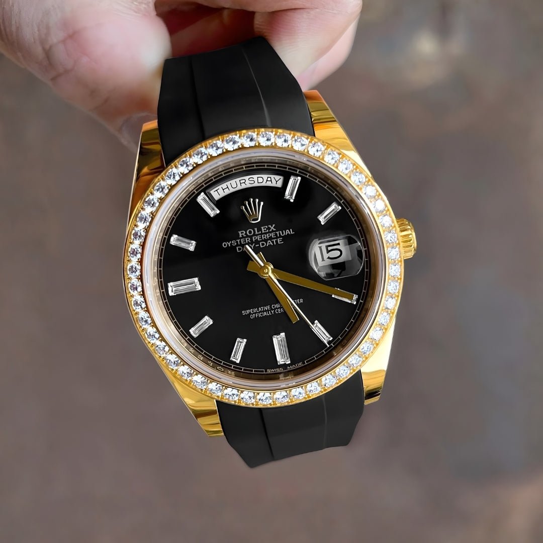 Faltschliesse Kautschukarmband für Rolex Day - Date 40mm – Schwarz - Helvetus DE