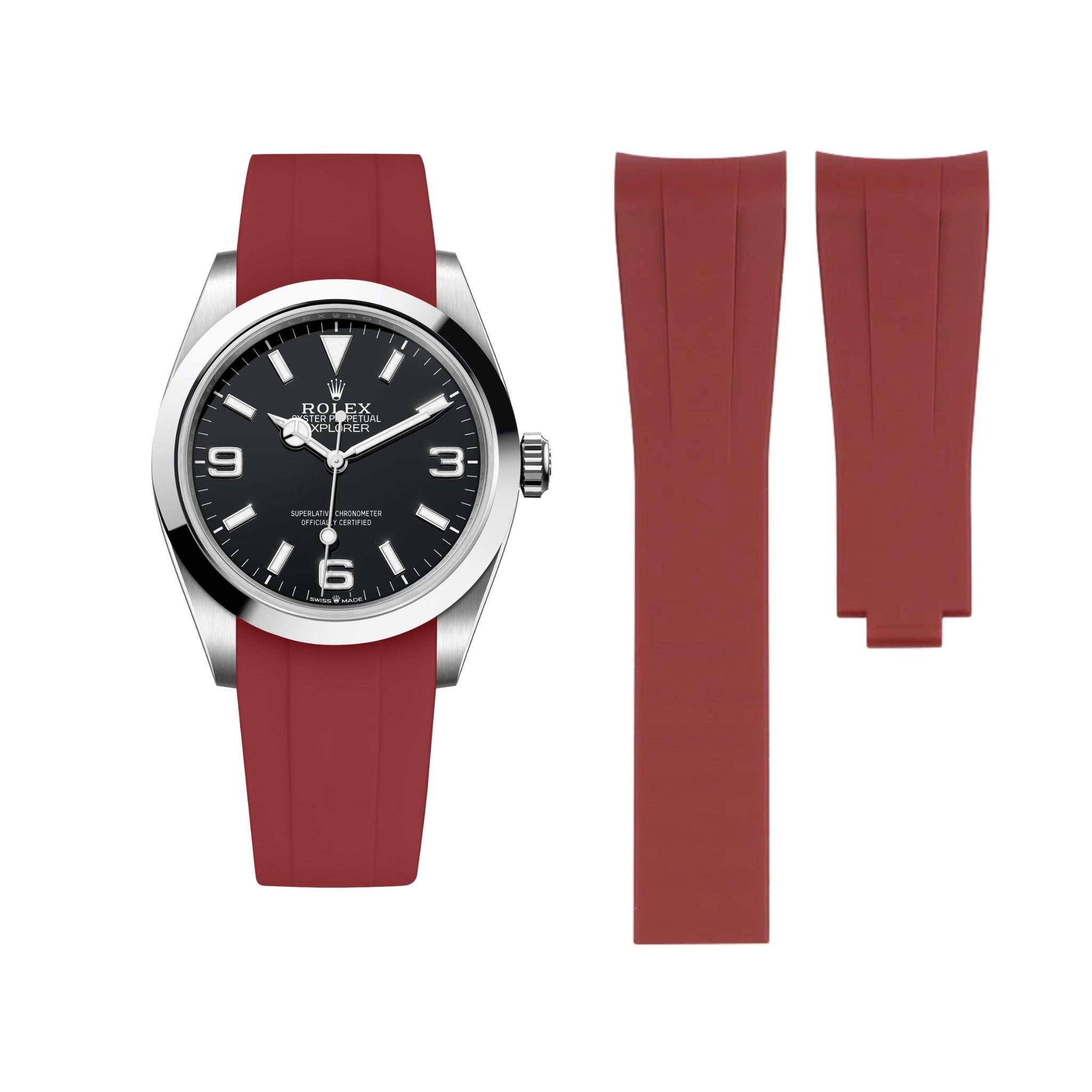 Faltschließe Kautschukarmband für Rolex Explorer I – Bordeaux - Helvetus DE
