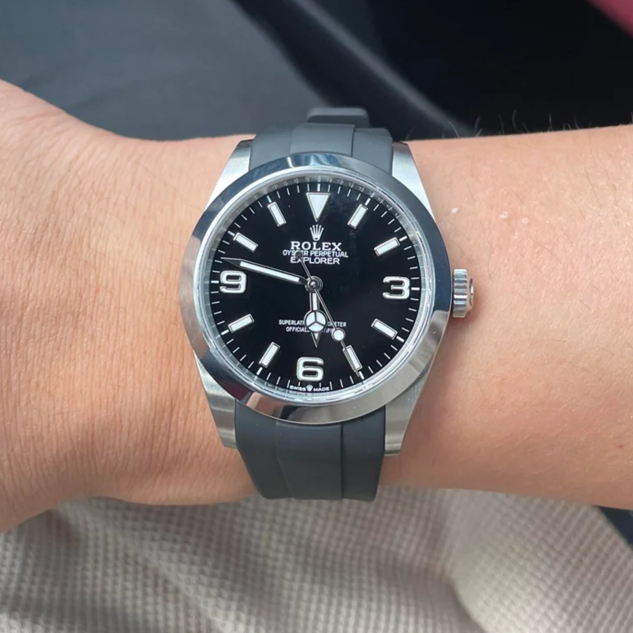 Faltschließe Kautschukarmband für Rolex Explorer I – Schwarz - Helvetus DE