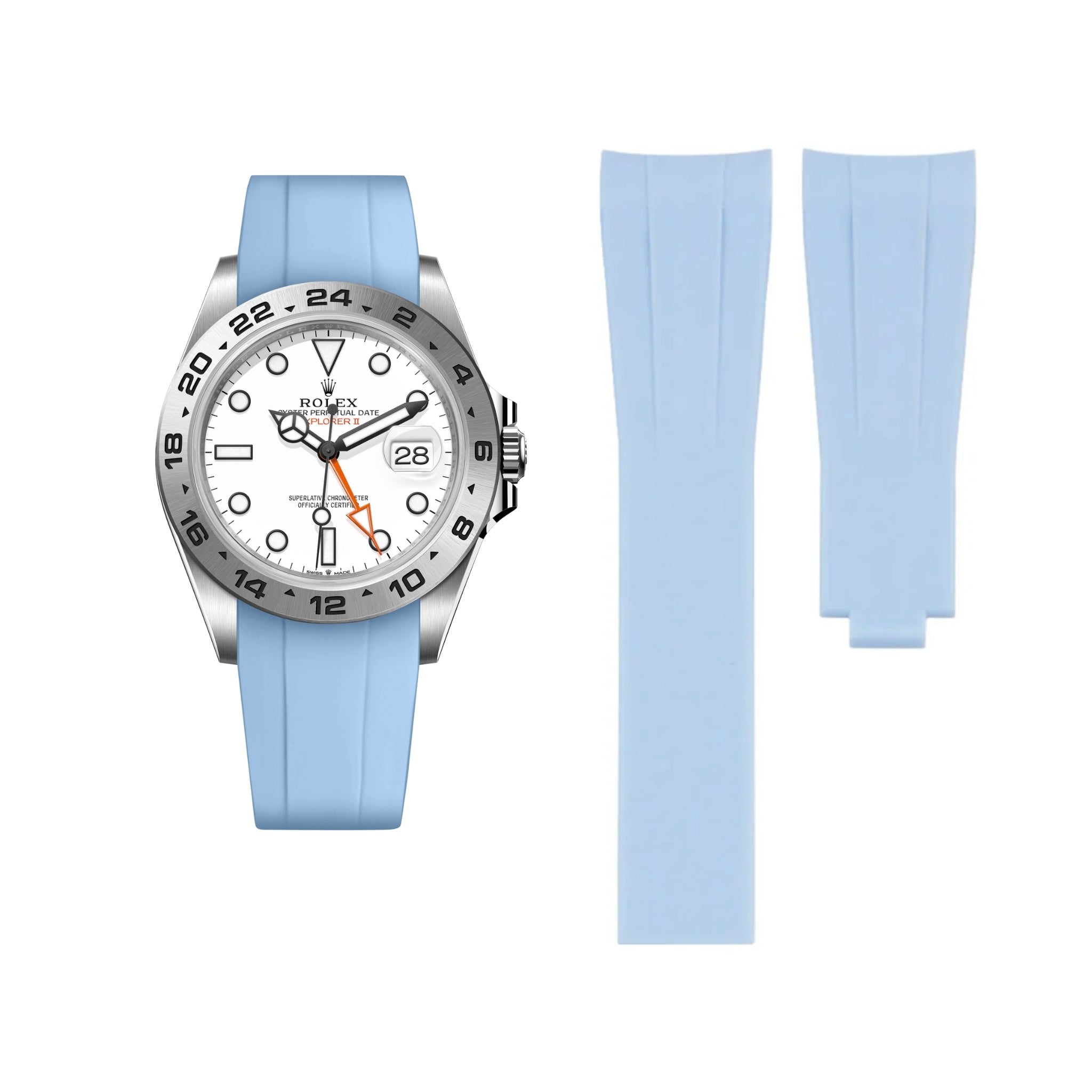 Faltschließe Kautschukarmband für Rolex Explorer II – Baby Blau - Helvetus DE
