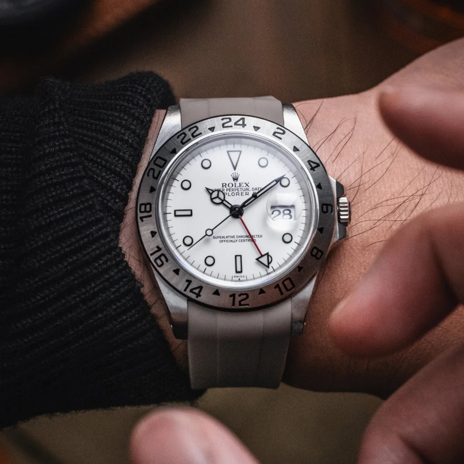 Faltschließe Kautschukarmband für Rolex Explorer II – Beige - Helvetus DE