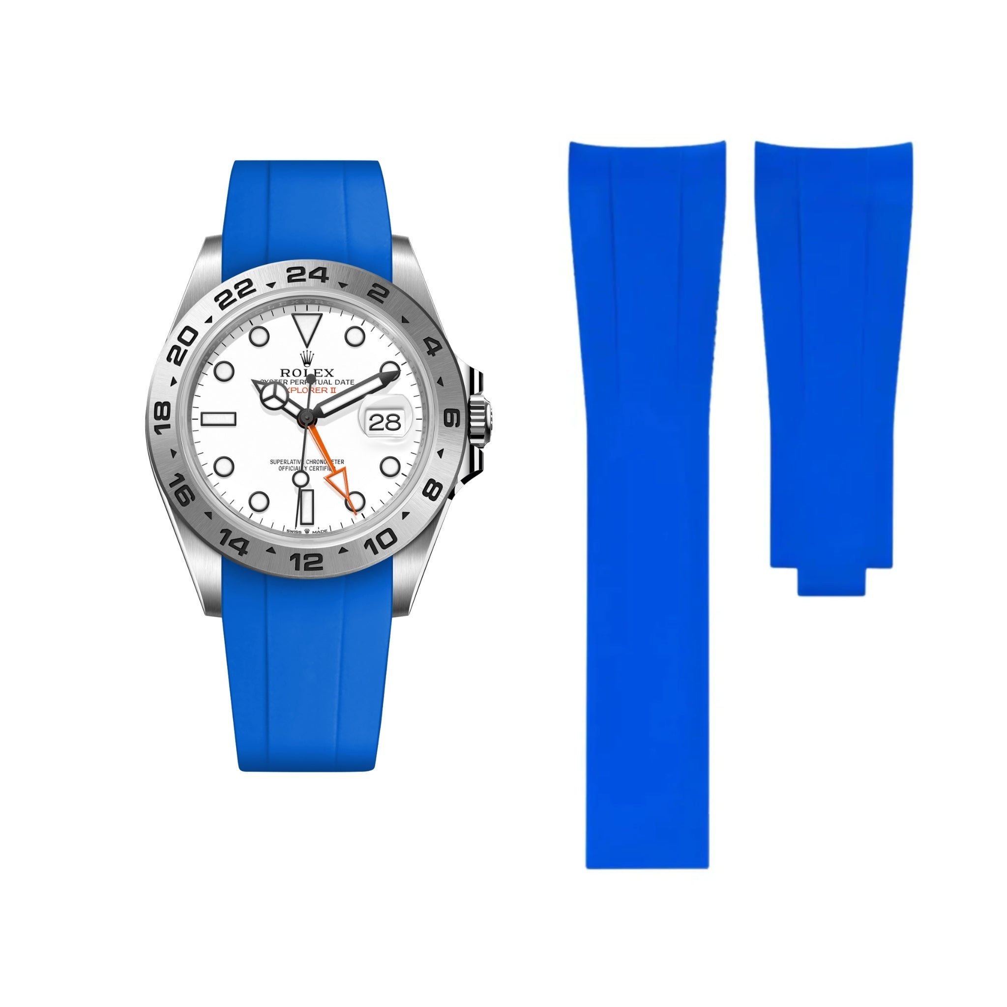 Faltschließe Kautschukarmband für Rolex Explorer II – Blau - Helvetus DE