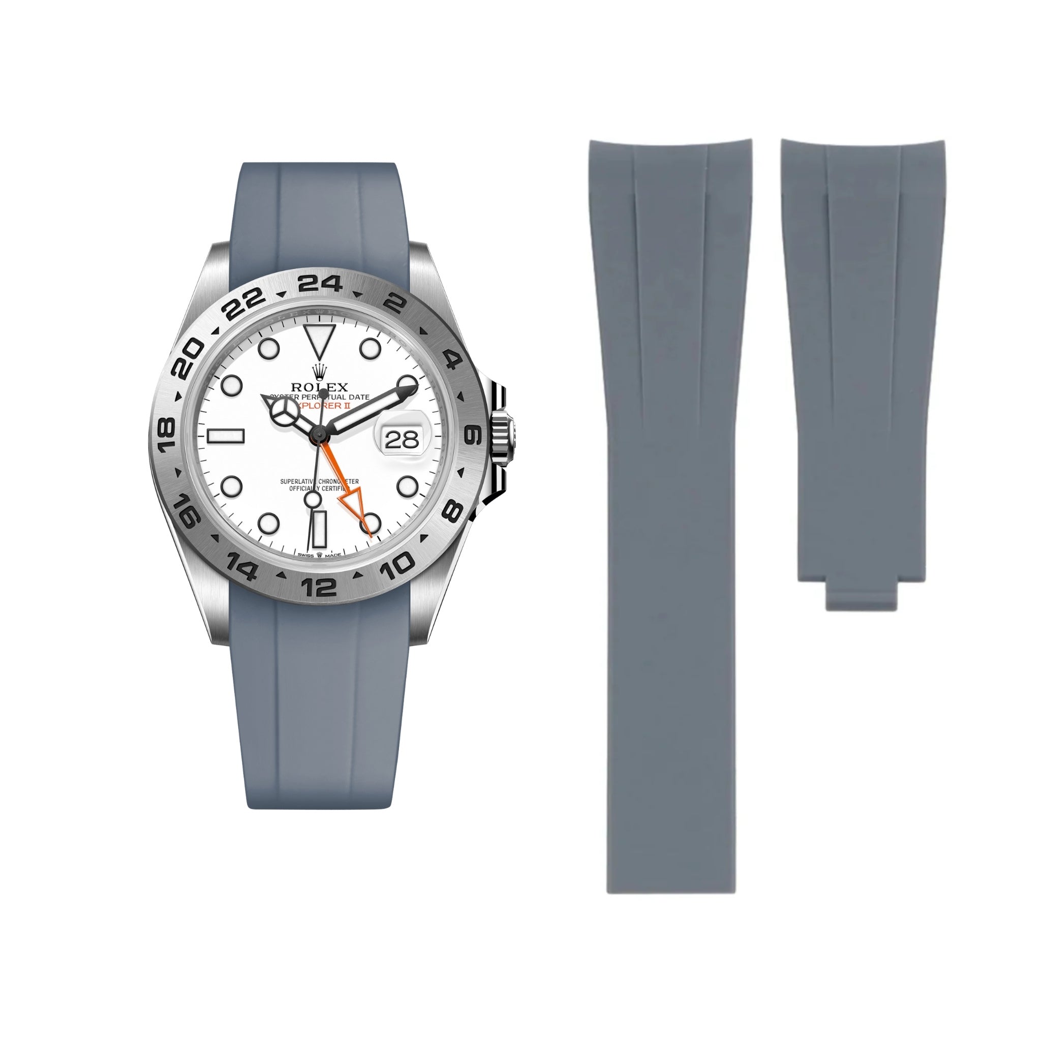 Faltschließe Kautschukarmband für Rolex Explorer II – Grau - Helvetus DE