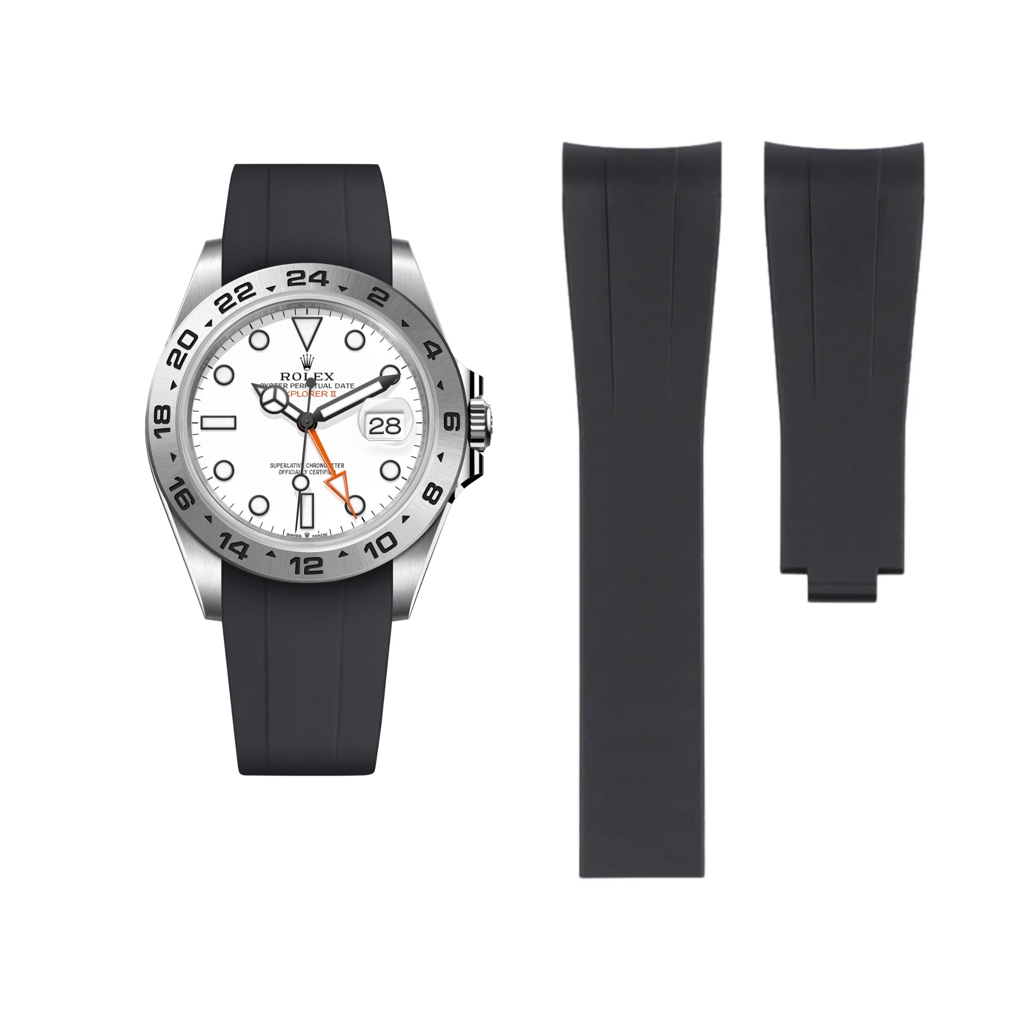 Faltschließe Kautschukarmband für Rolex Explorer II – Schwarz - Helvetus DE