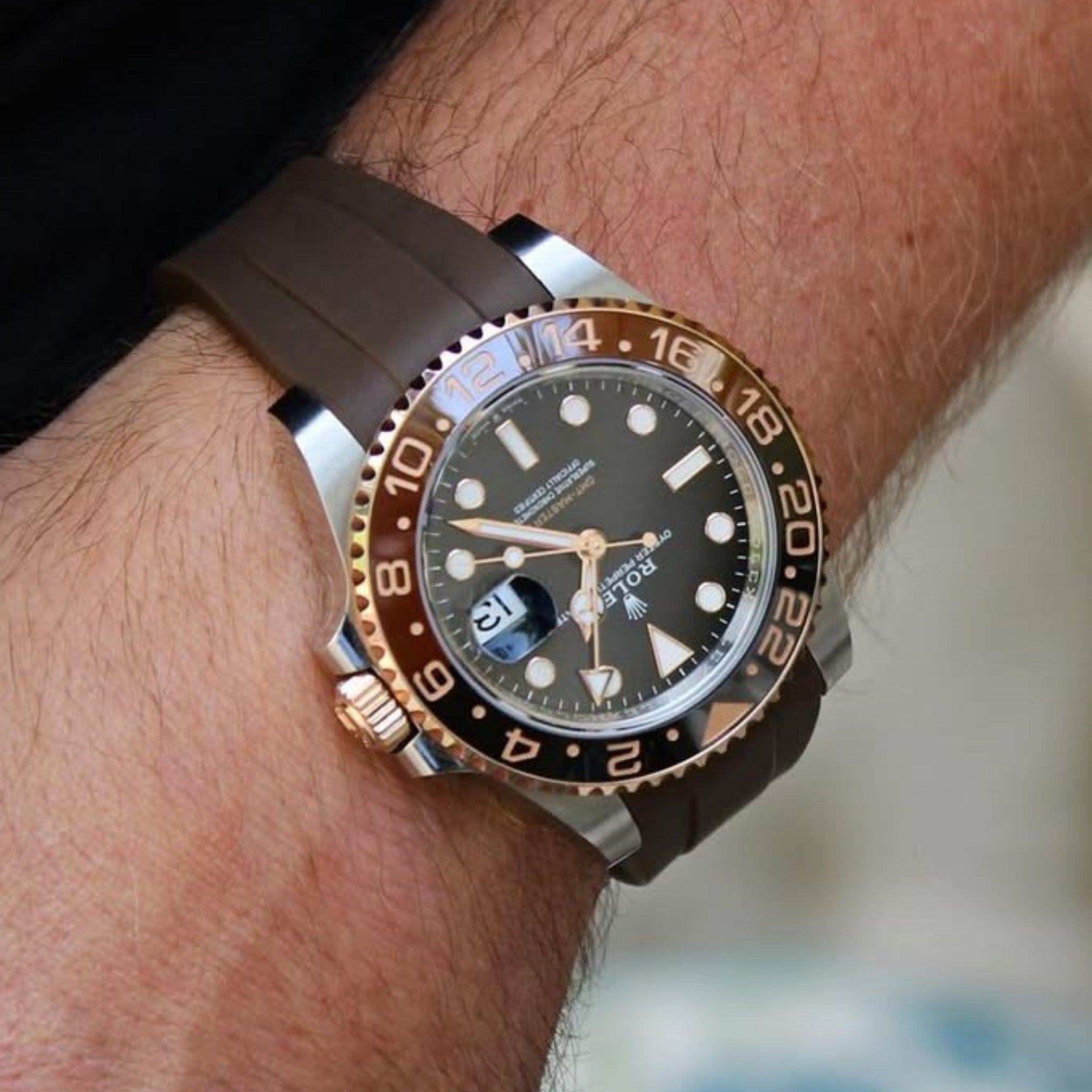 Faltschließe Kautschukarmband für Rolex GMT - Master II – Braun - Helvetus DE