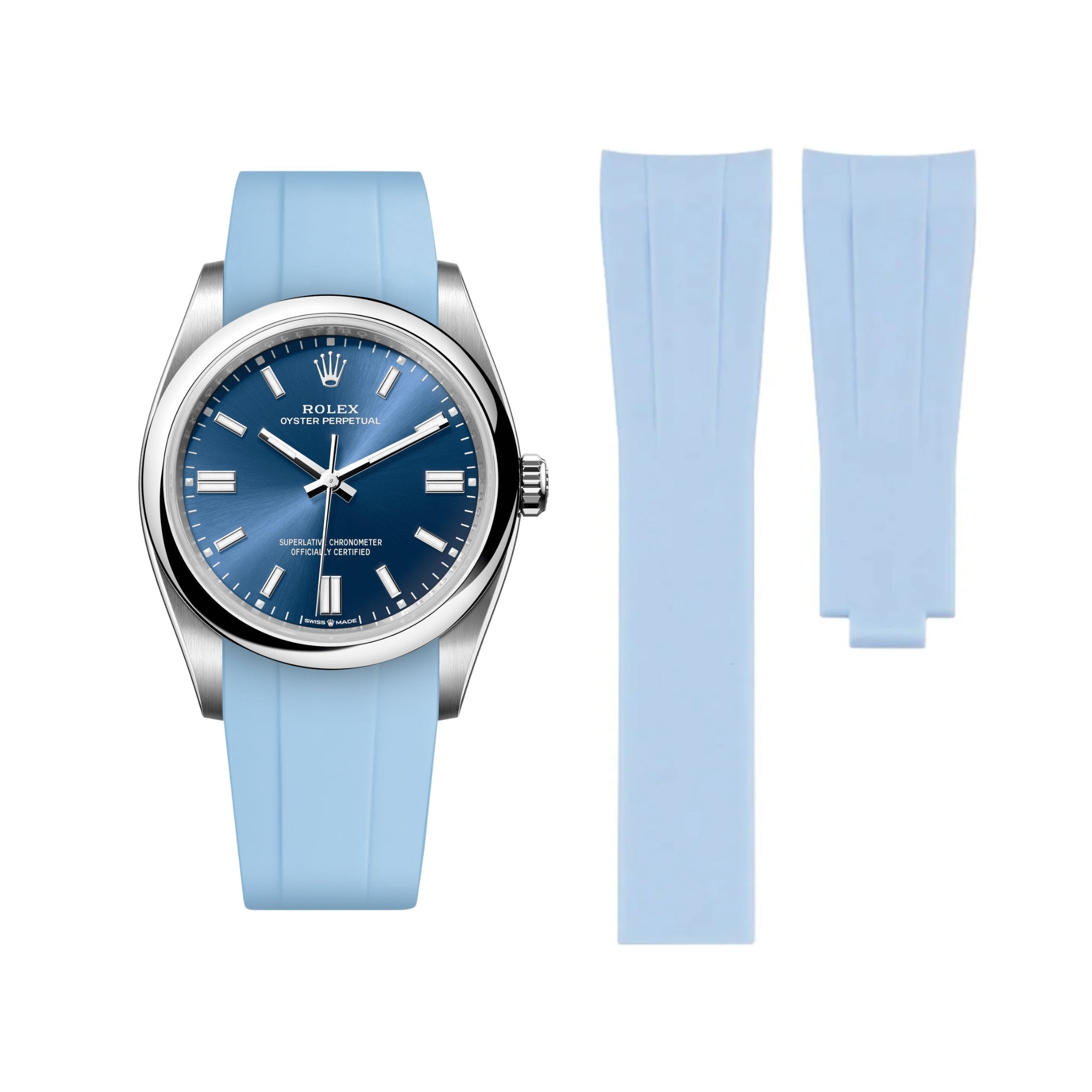 Faltschliesse Kautschukarmband für Rolex Oyster Perpetual 36mm – Baby Blau - Helvetus DE