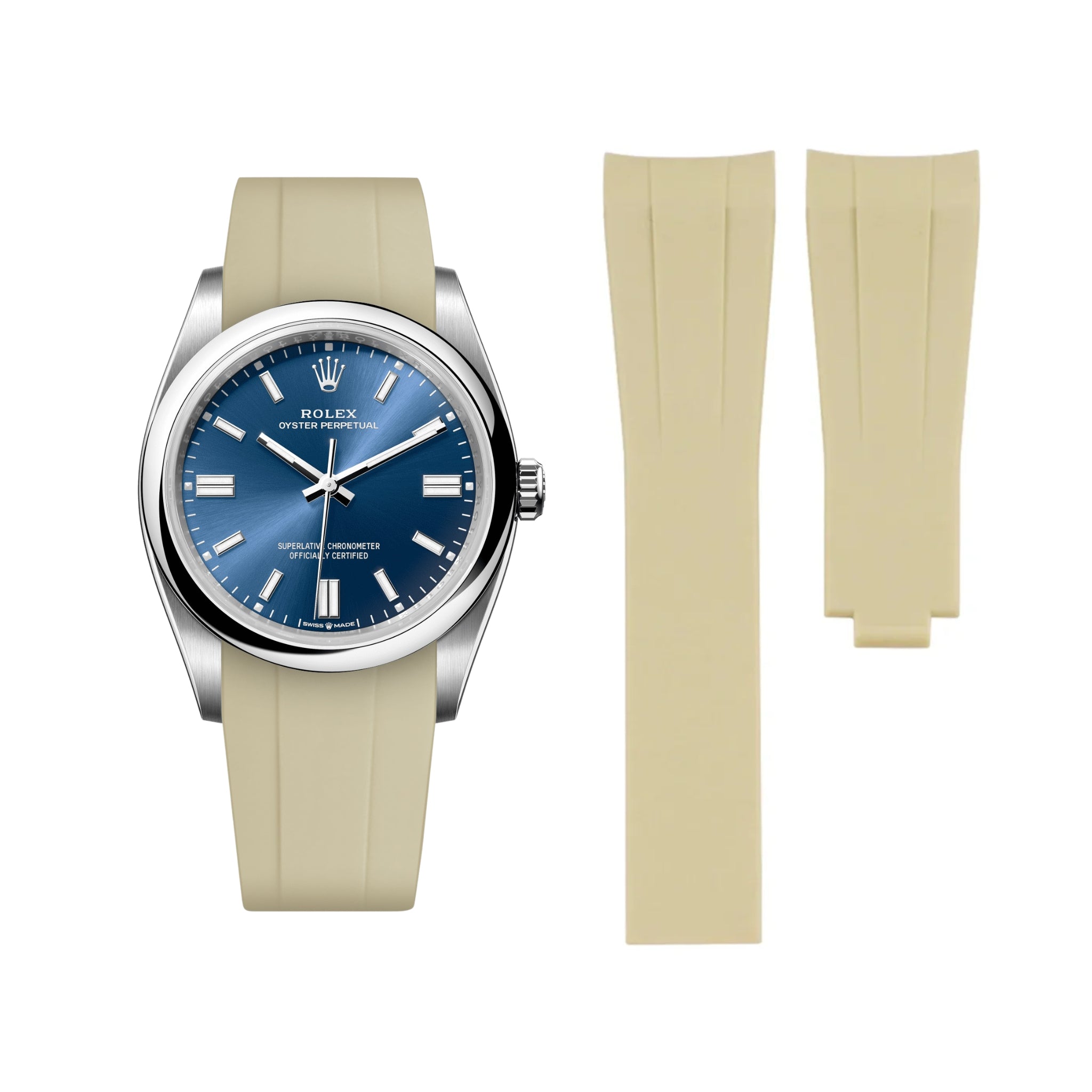 Faltschliesse Kautschukarmband für Rolex Oyster Perpetual 36mm – Beige - Helvetus DE