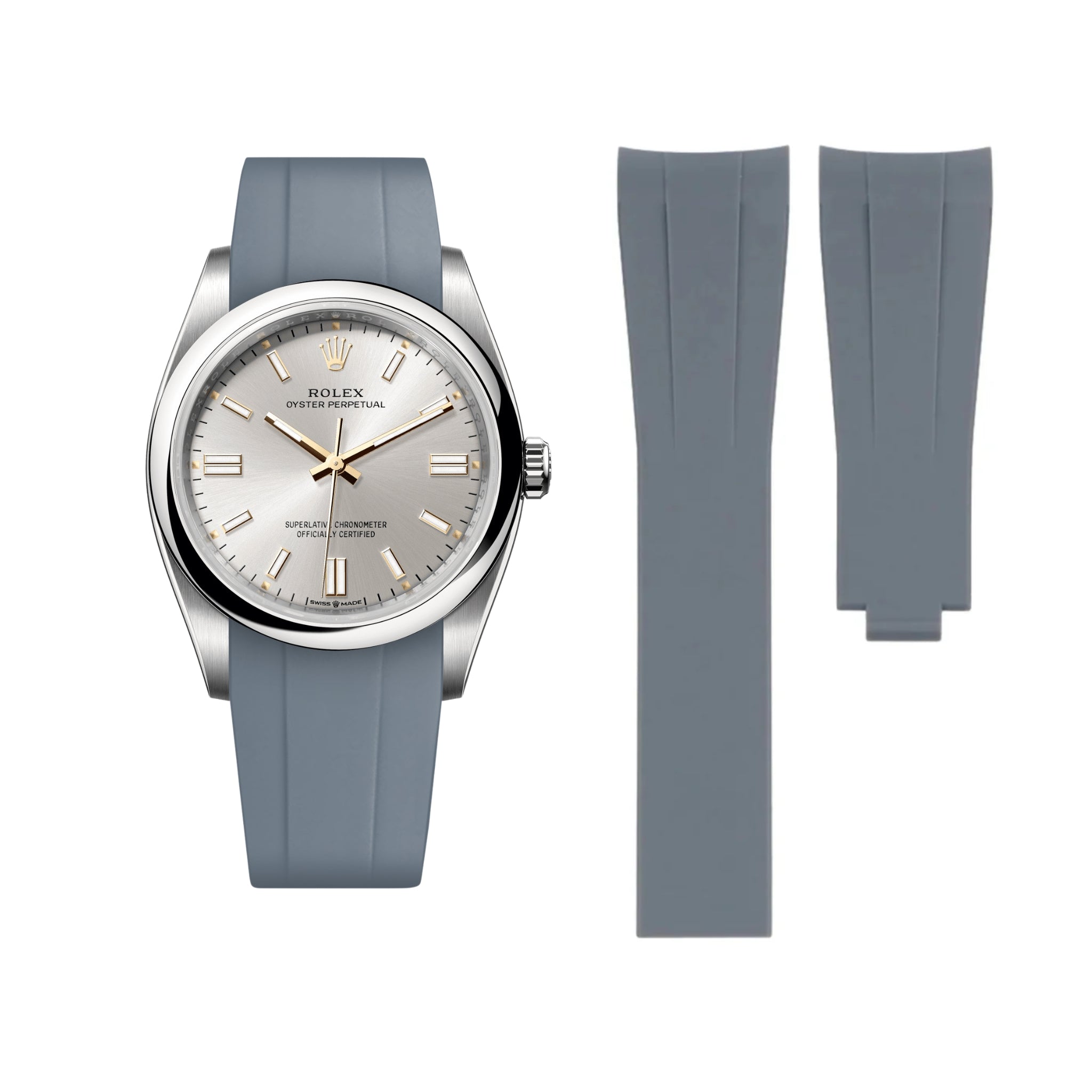 Faltschliesse Kautschukarmband für Rolex Oyster Perpetual 36mm – Grau - Helvetus DE