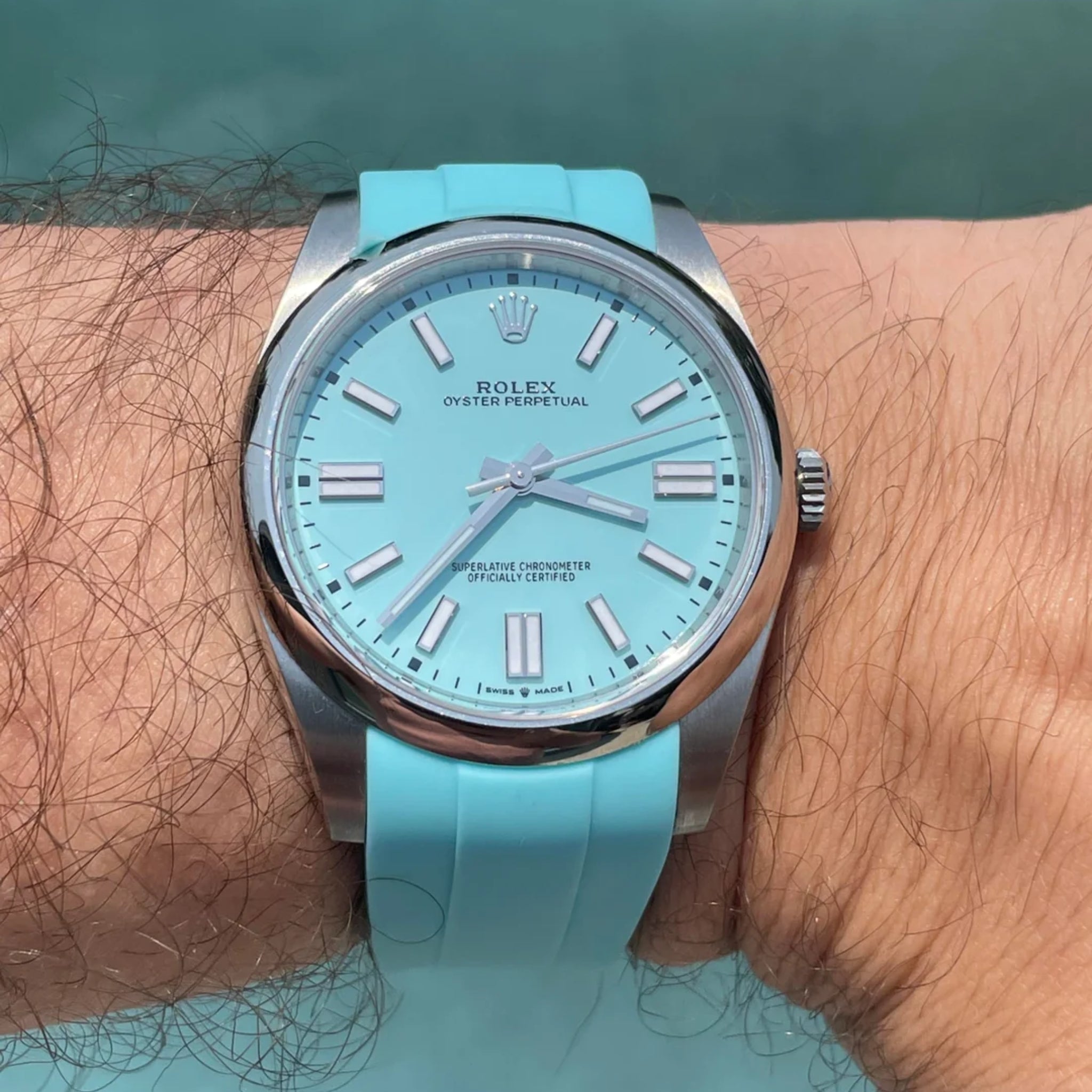 Faltschliesse Kautschukarmband für Rolex Oyster Perpetual 36mm – Hell Blau - Helvetus DE