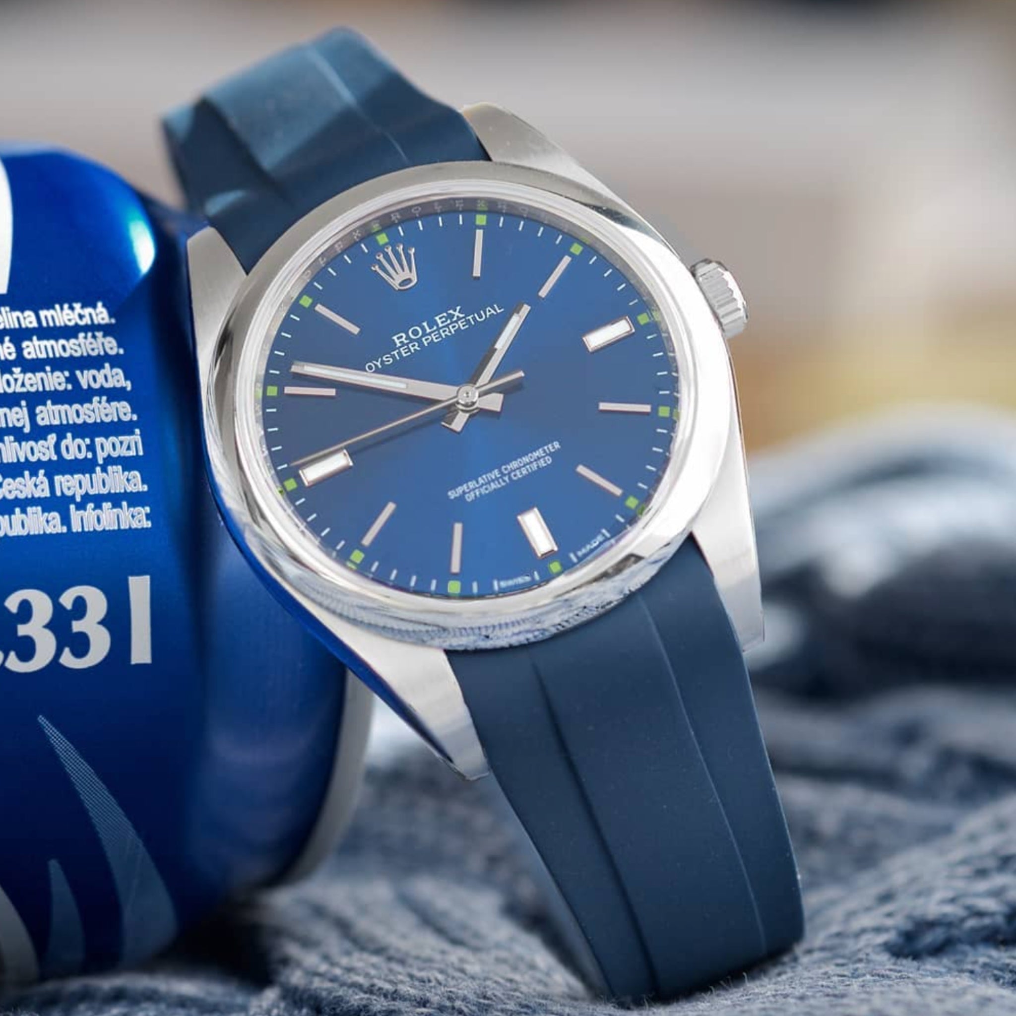 Faltschliesse Kautschukarmband für Rolex Oyster Perpetual 39mm – Dunkel Blau - Helvetus DE
