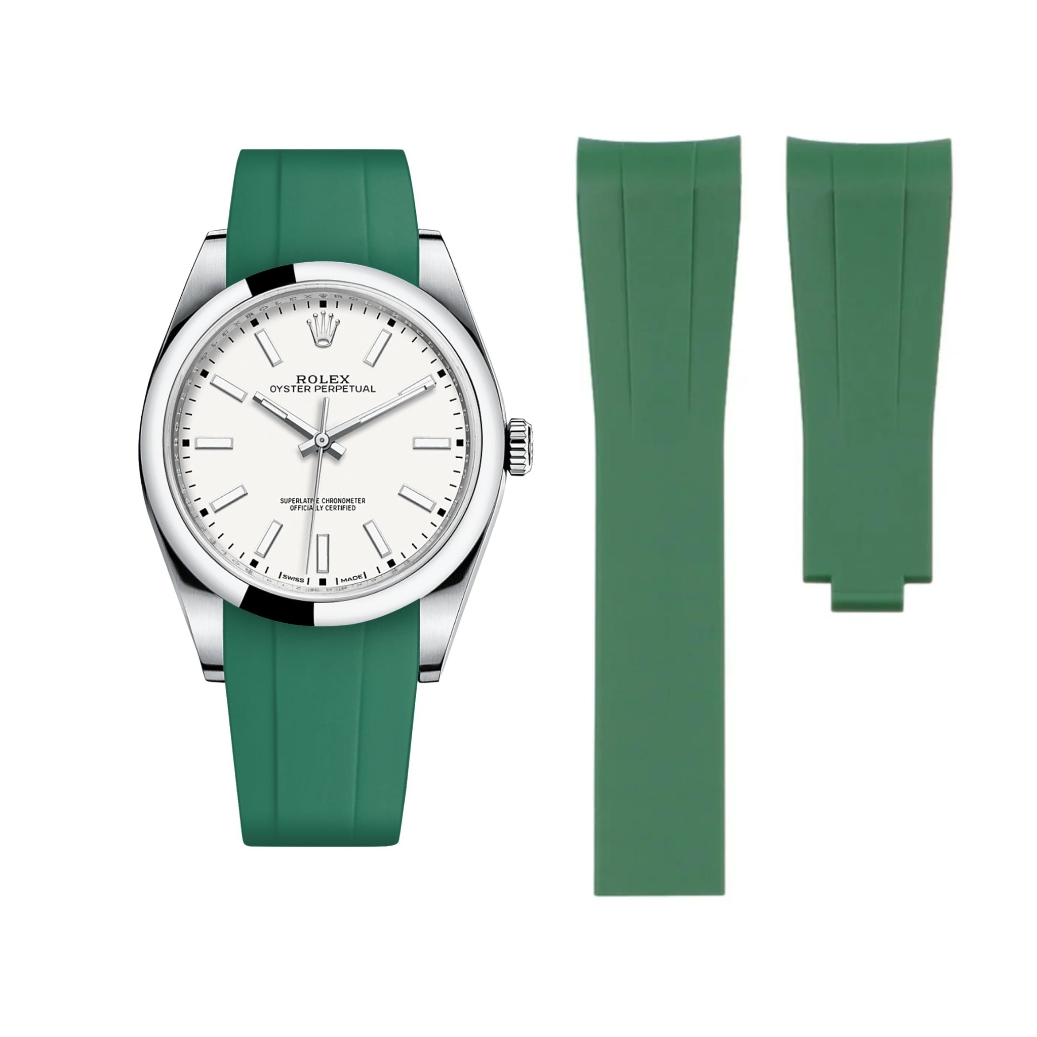 Faltschliesse Kautschukarmband für Rolex Oyster Perpetual 39mm – Grün - Helvetus DE