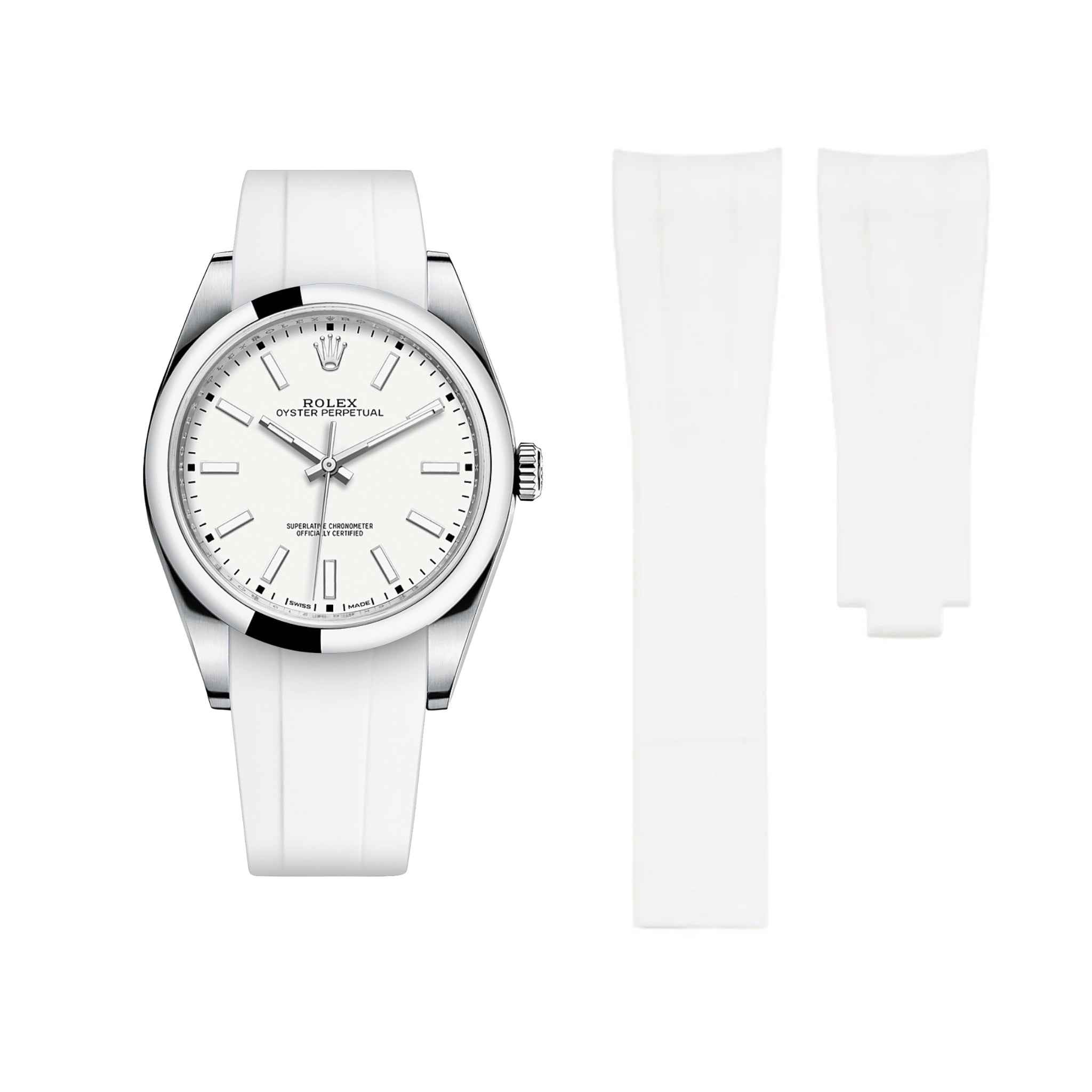 Faltschliesse Kautschukarmband für Rolex Oyster Perpetual 39mm – Weiss - Helvetus DE