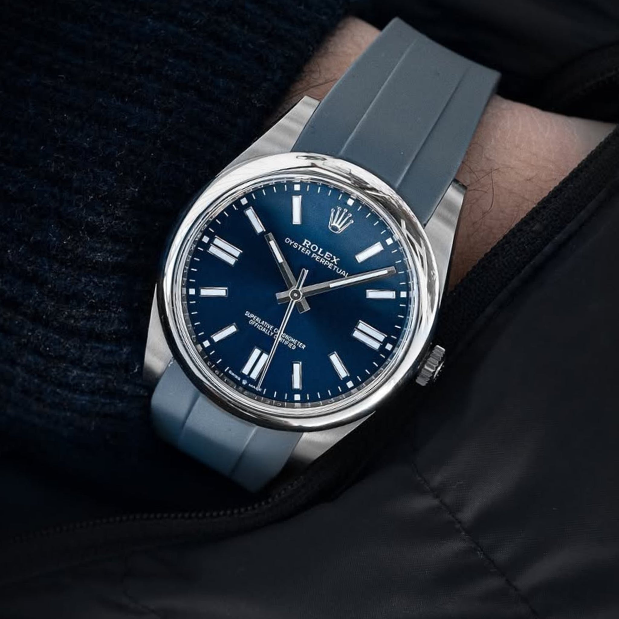 Faltschliesse Kautschukarmband für Rolex Oyster Perpetual 41mm – Grau - Helvetus DE