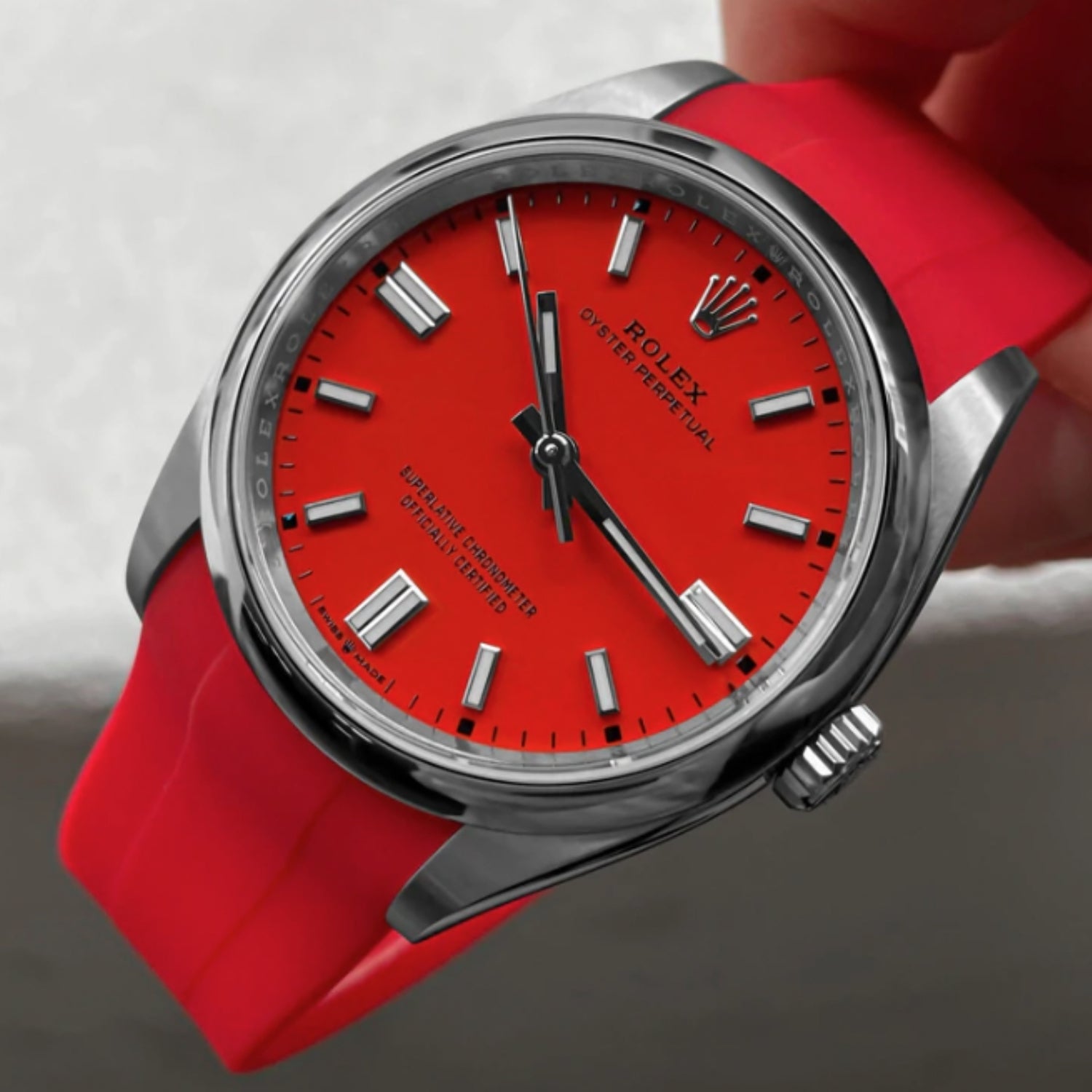 Faltschliesse Kautschukarmband für Rolex Oyster Perpetual 41mm – Rot - Helvetus DE