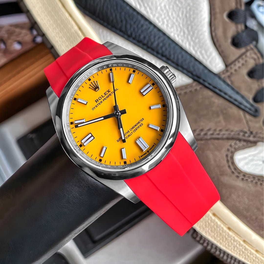 Faltschliesse Kautschukarmband für Rolex Oyster Perpetual 41mm – Rot - Helvetus DE