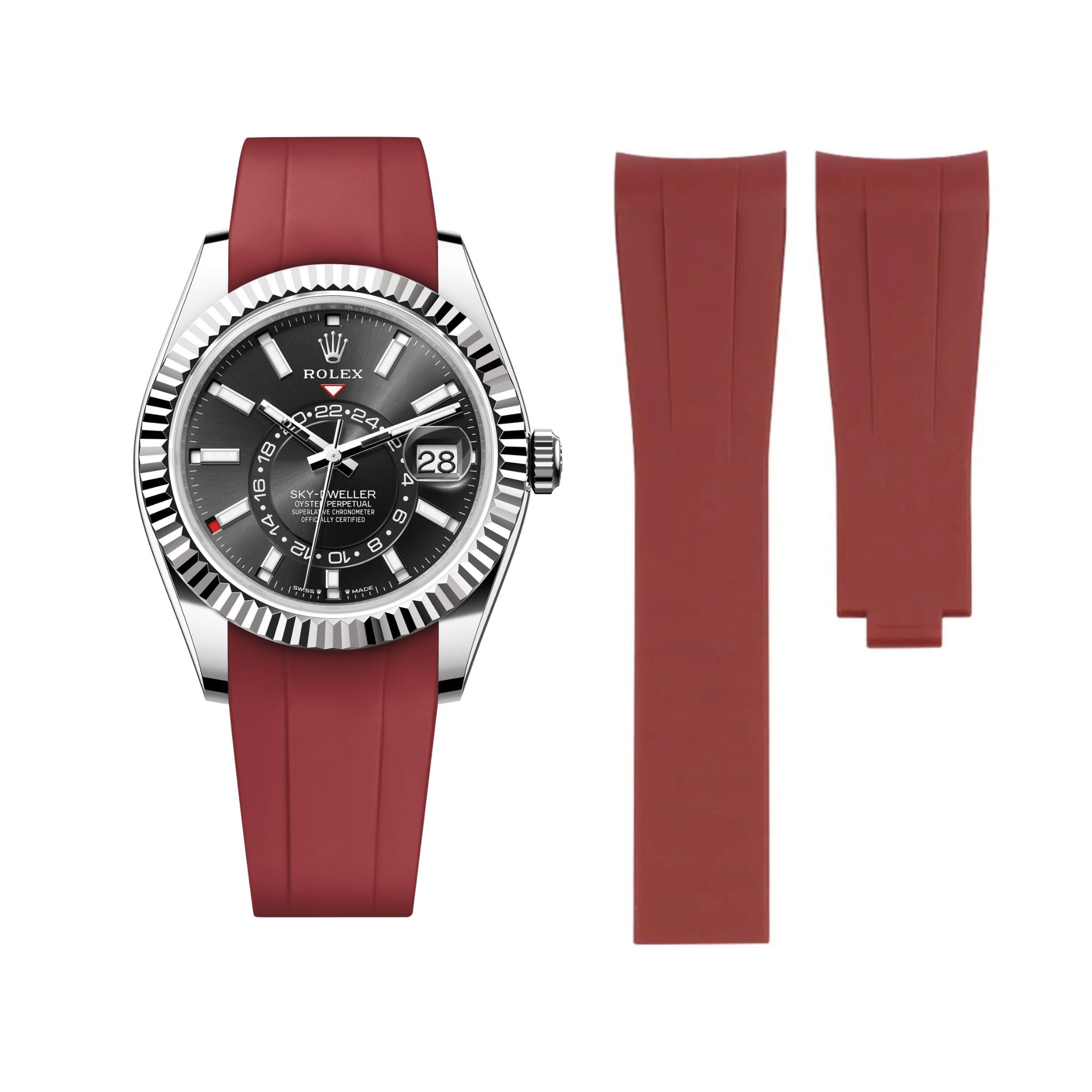 Faltschliesse Kautschukarmband für Rolex Sky - Dweller – Bordeaux - Helvetus DE