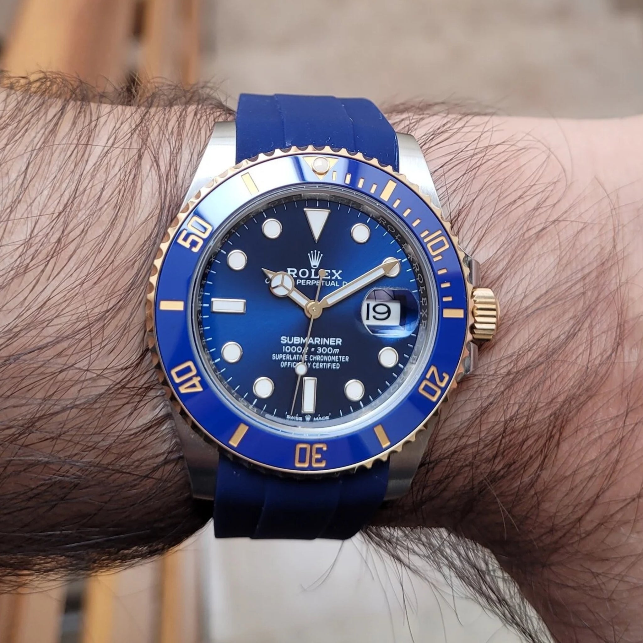 Faltschliesse Kautschukarmband für Rolex Submariner – Blau - Helvetus DE