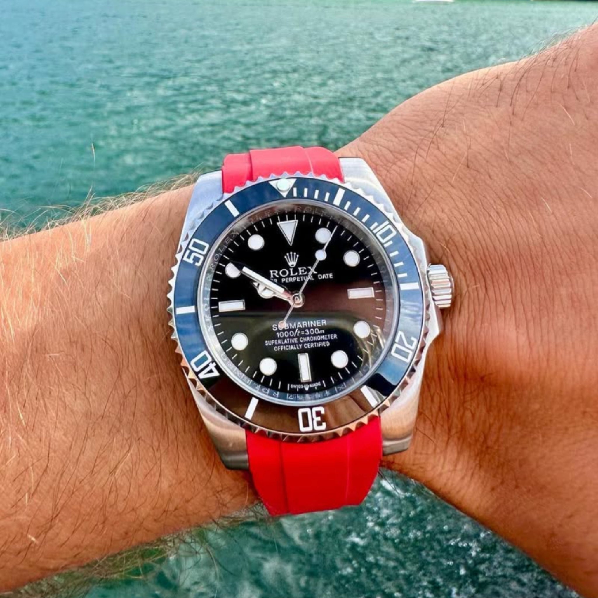 Faltschliesse Kautschukarmband für Rolex Submariner – Rot - Helvetus DE