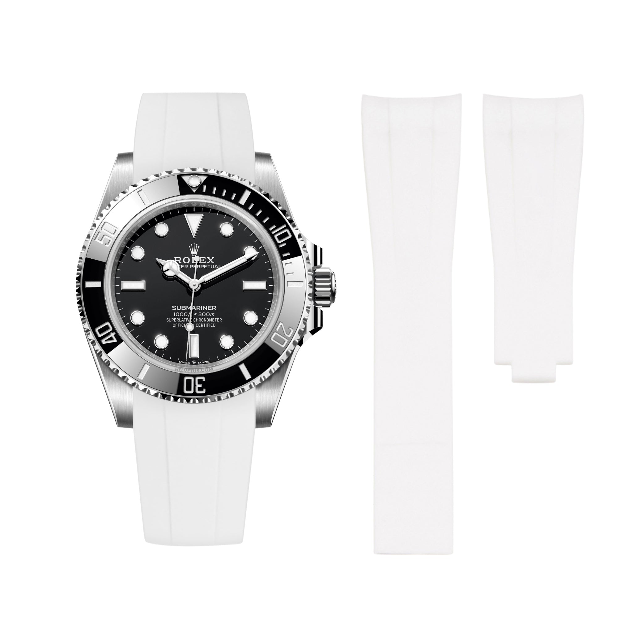 Faltschliesse Kautschukarmband für Rolex Submariner – Weiss - Helvetus DE