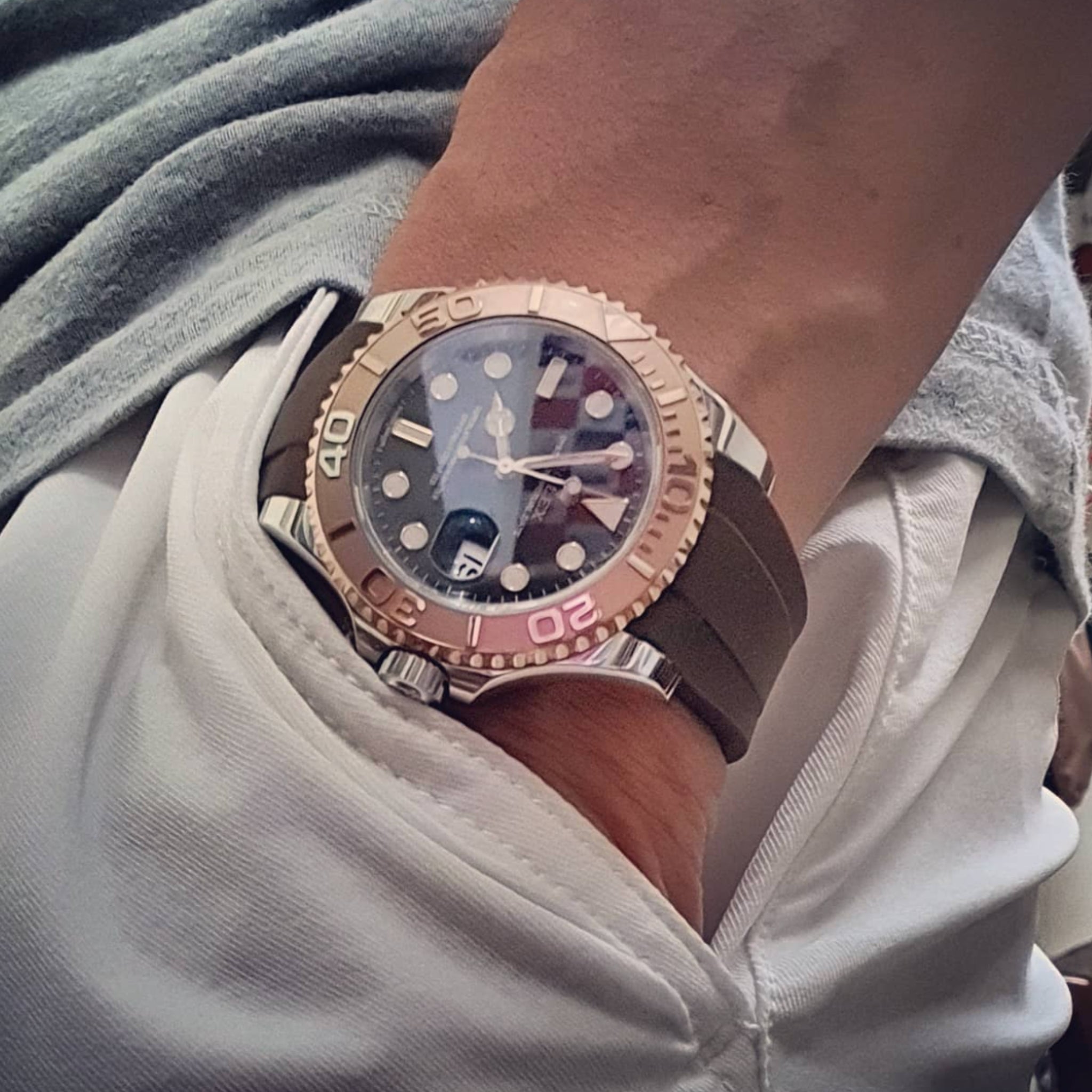 Faltschließe Kautschukarmband für Rolex Yacht - Master 40mm/42mm – Braun - Helvetus DE