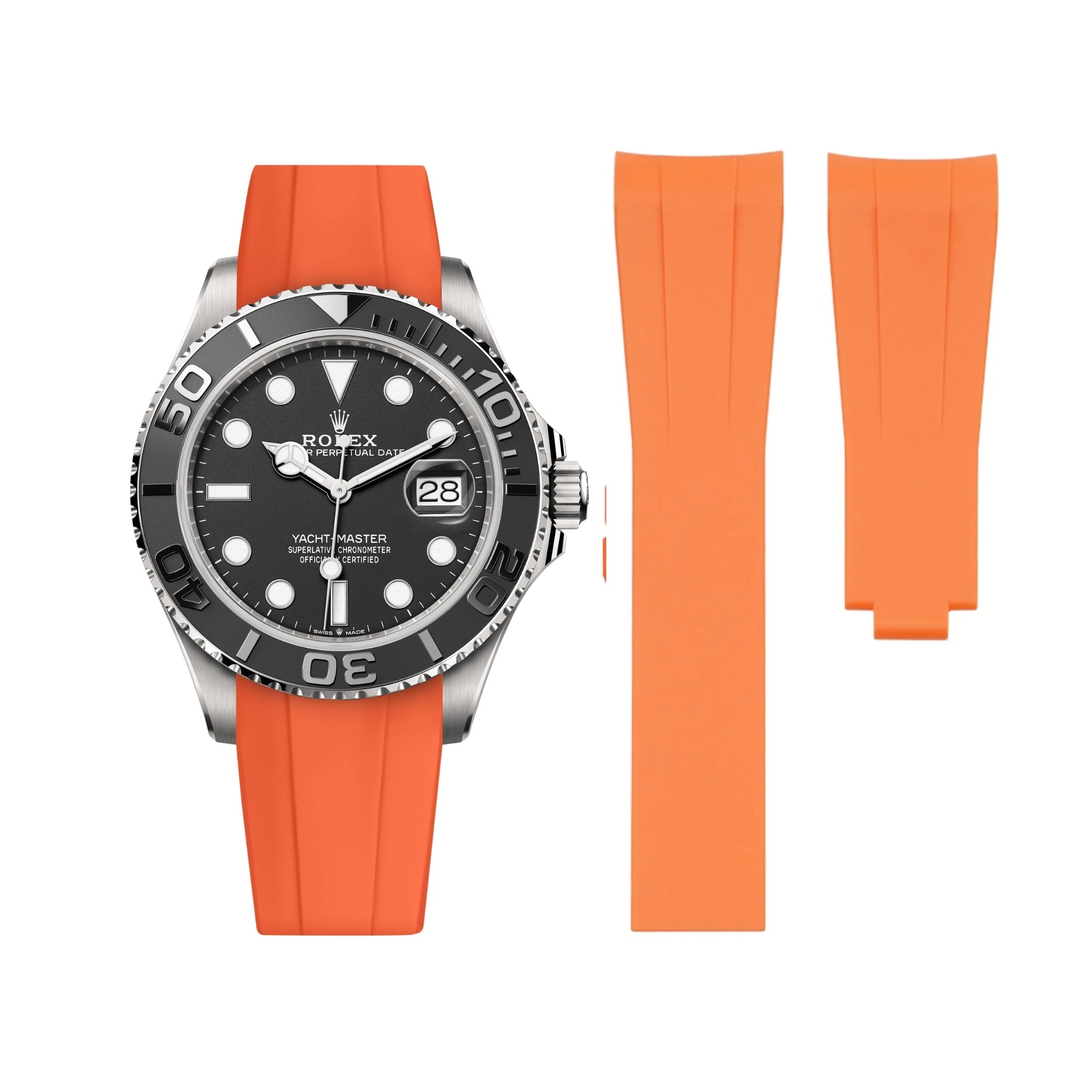 Faltschließe Kautschukarmband für Rolex Yacht - Master 40mm/42mm – Orange - Helvetus DE