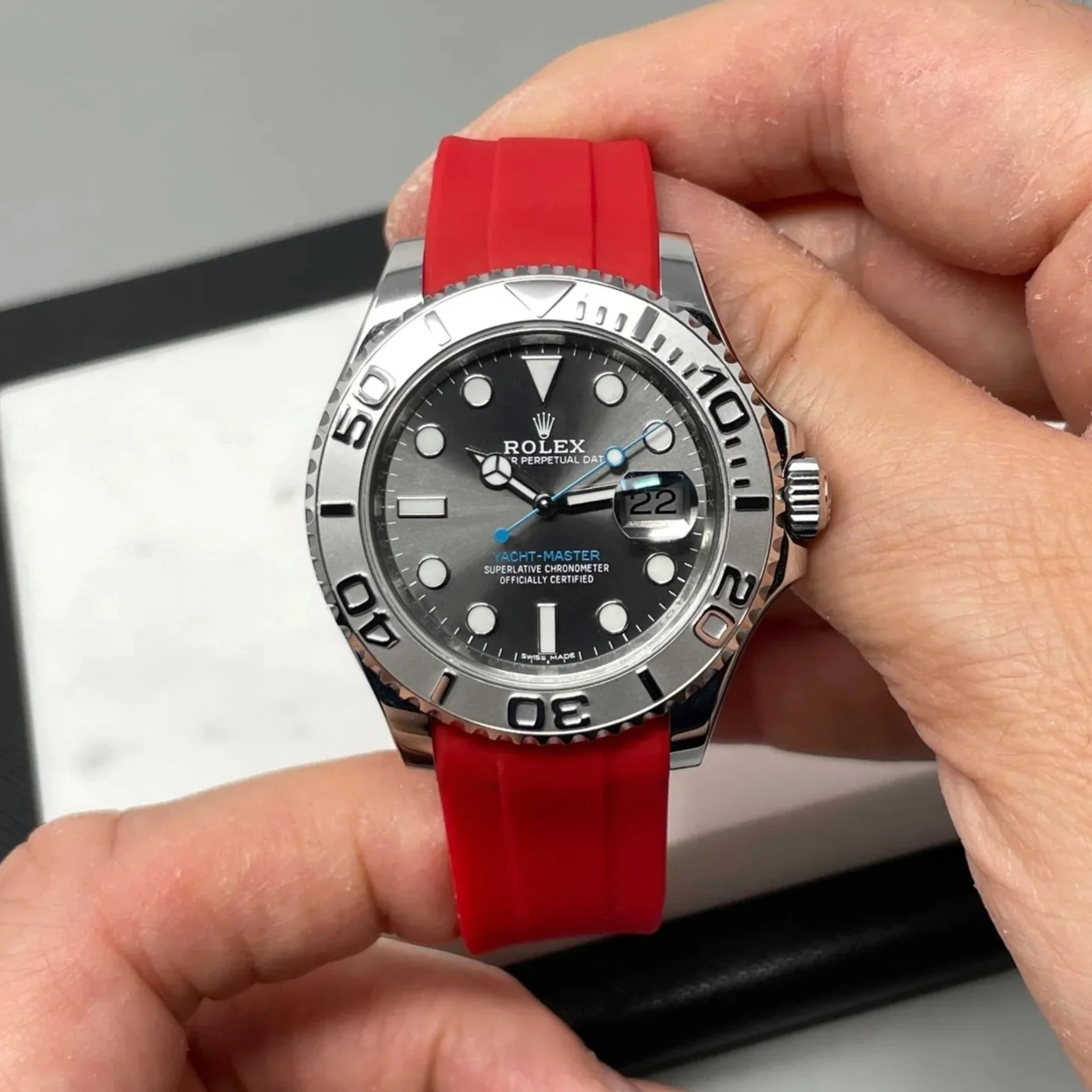 Faltschließe Kautschukarmband für Rolex Yacht - Master 40mm/42mm – Rot - Helvetus DE