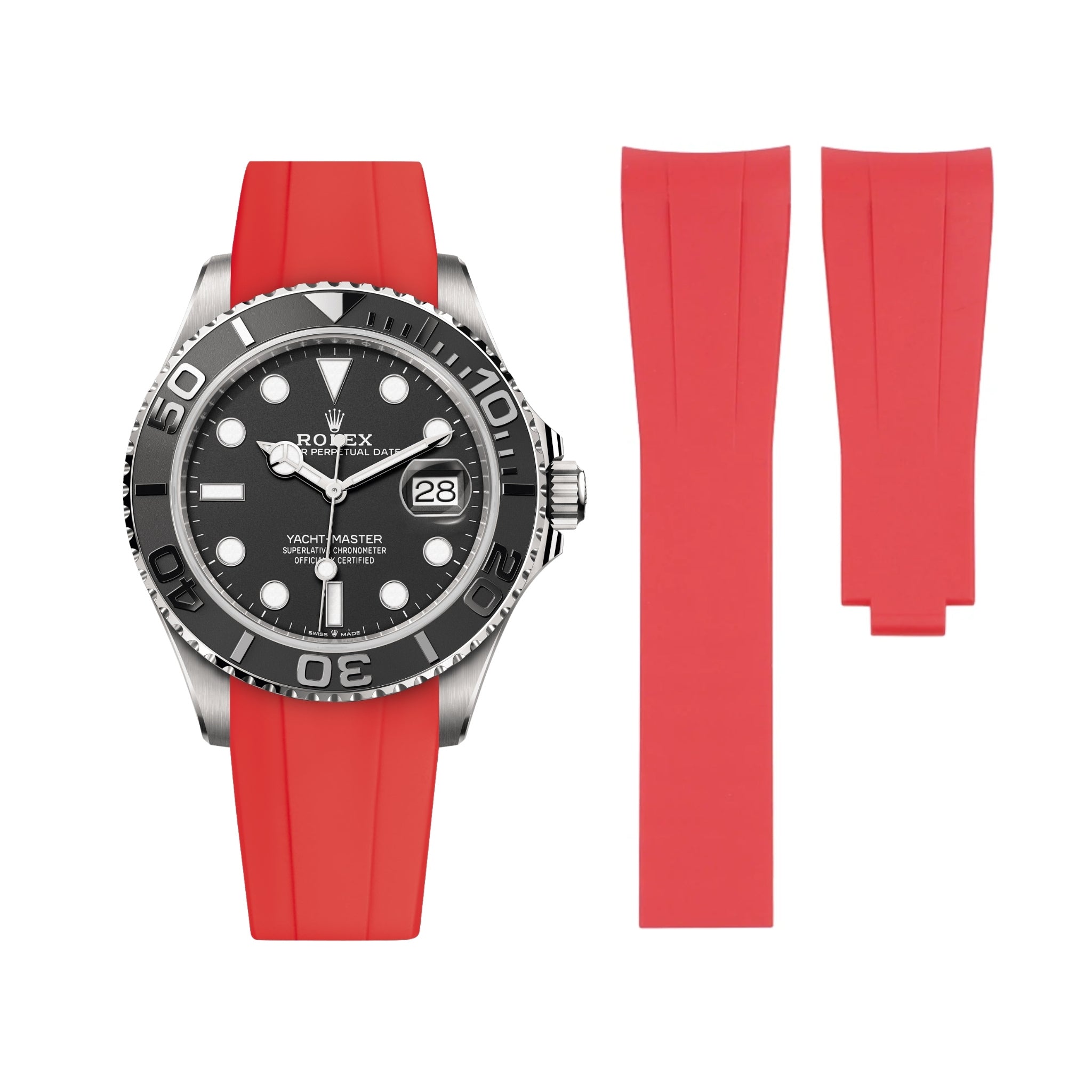 Faltschließe Kautschukarmband für Rolex Yacht - Master 40mm/42mm – Rot - Helvetus DE