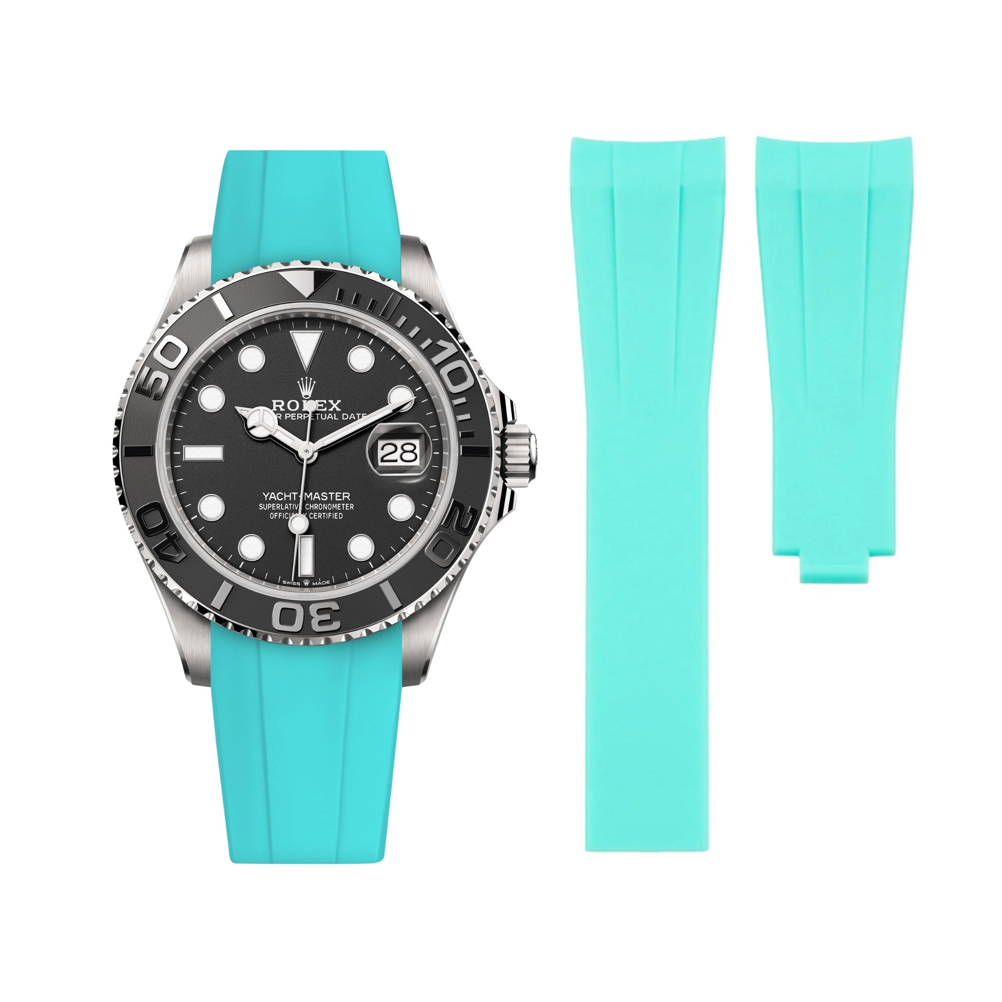 Faltschließe Kautschukarmband für Rolex Yacht - Master 40mm/42mm – Türkis - Helvetus DE