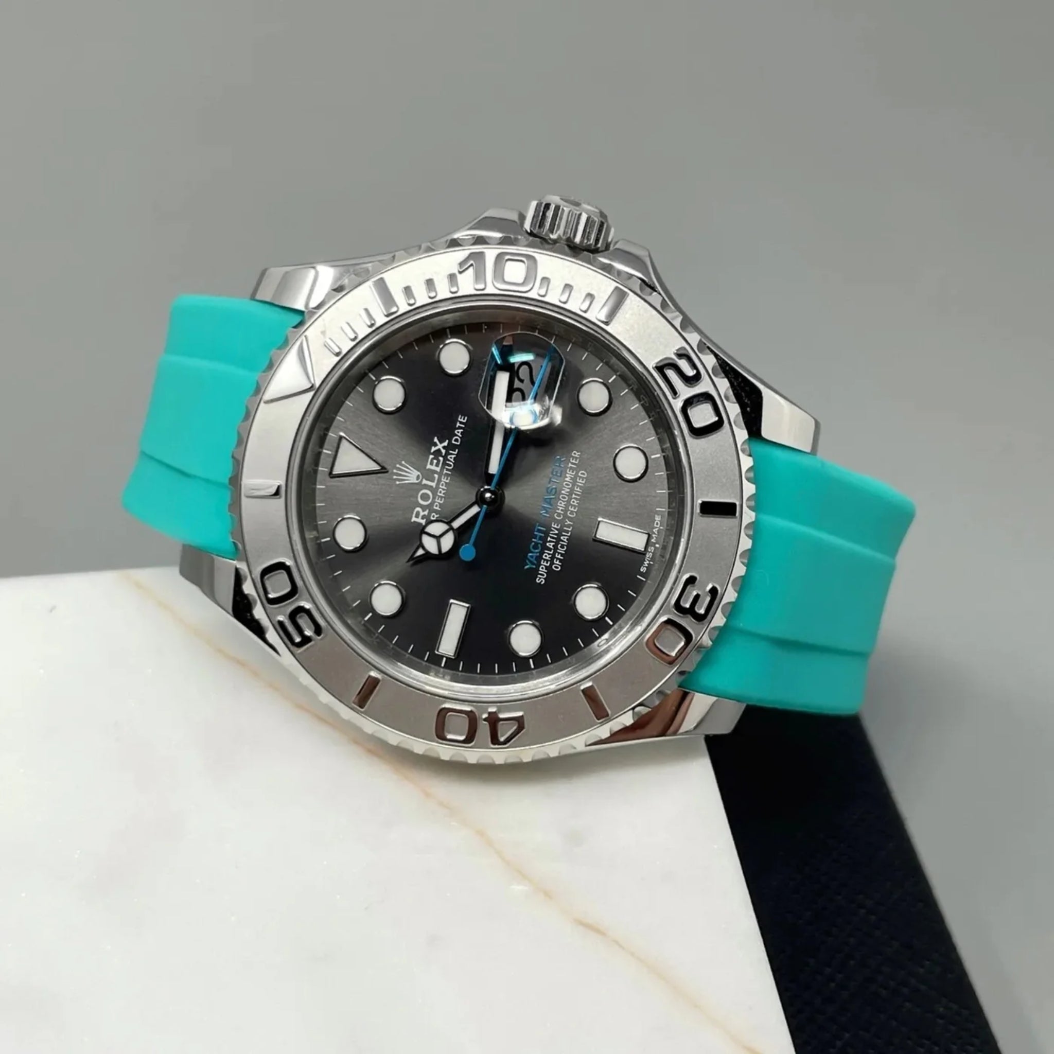 Faltschließe Kautschukarmband für Rolex Yacht - Master 40mm/42mm – Türkis - Helvetus DE