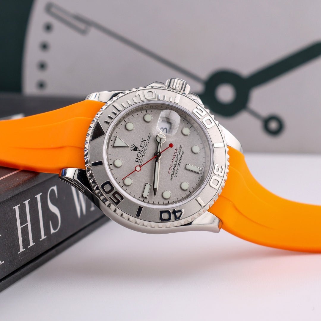 Faltschließe Kautschukarmband für Rolex Yacht - Master 40mm/42mm/37mm – Orange - Helvetus DE