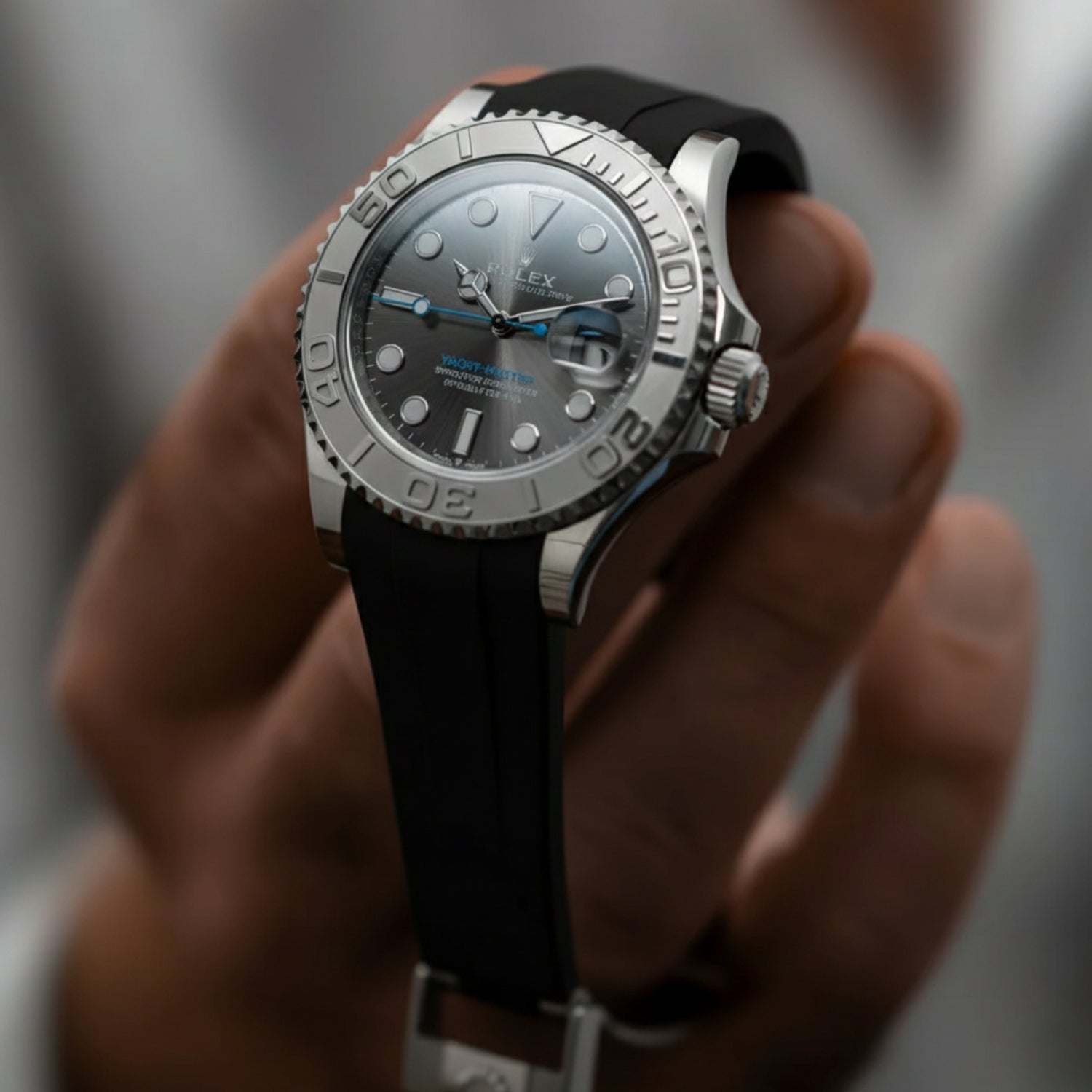 Faltschließe Kautschukarmband für Rolex Yacht - Master 40mm/42mm/37mm – Schwarz - Helvetus DE