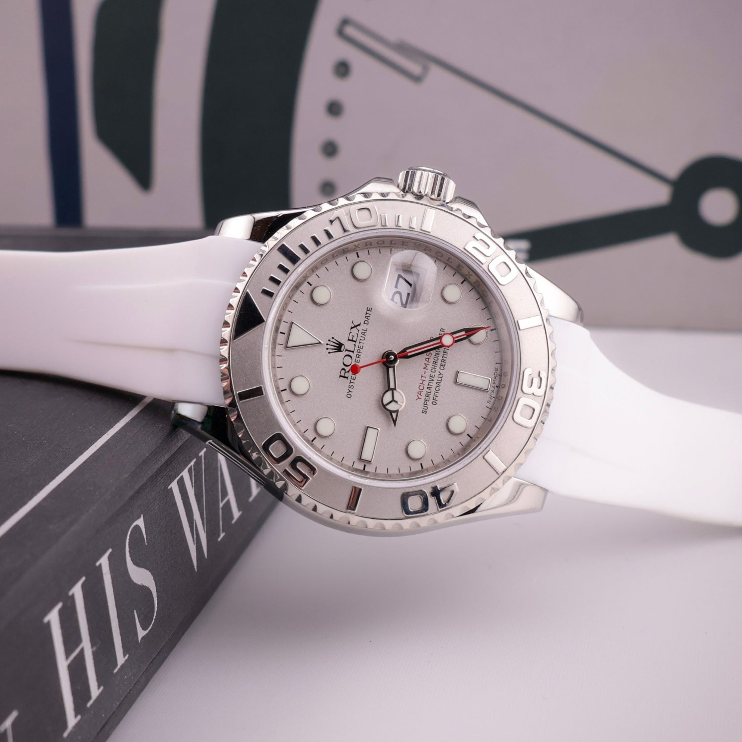 Faltschließe Kautschukarmband für Rolex Yacht - Master 40mm/42mm/37mm – Weiss - Helvetus DE