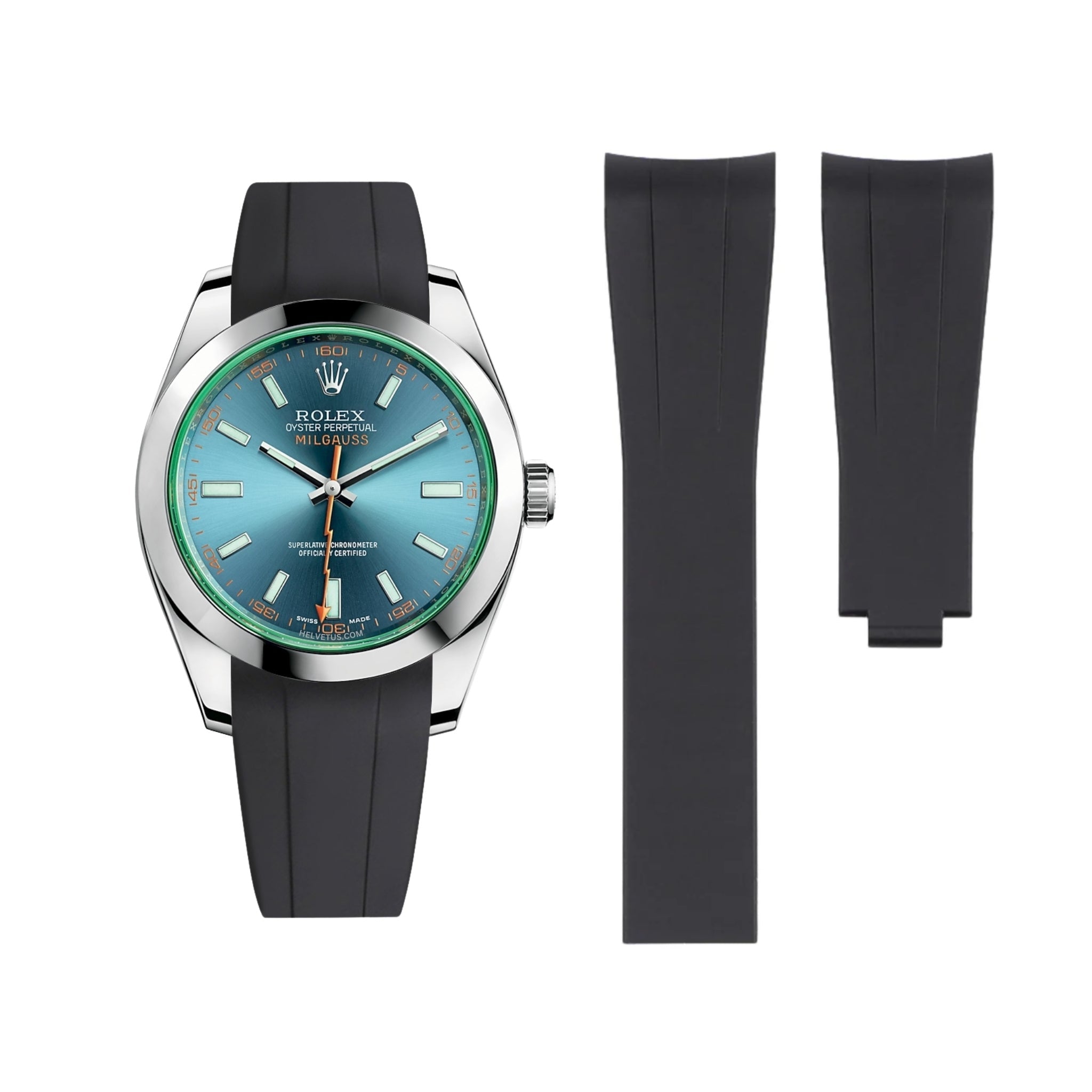 Faltschliessen Kautschukarmband für Rolex Milgauss in Schwarz - Helvetus DE
