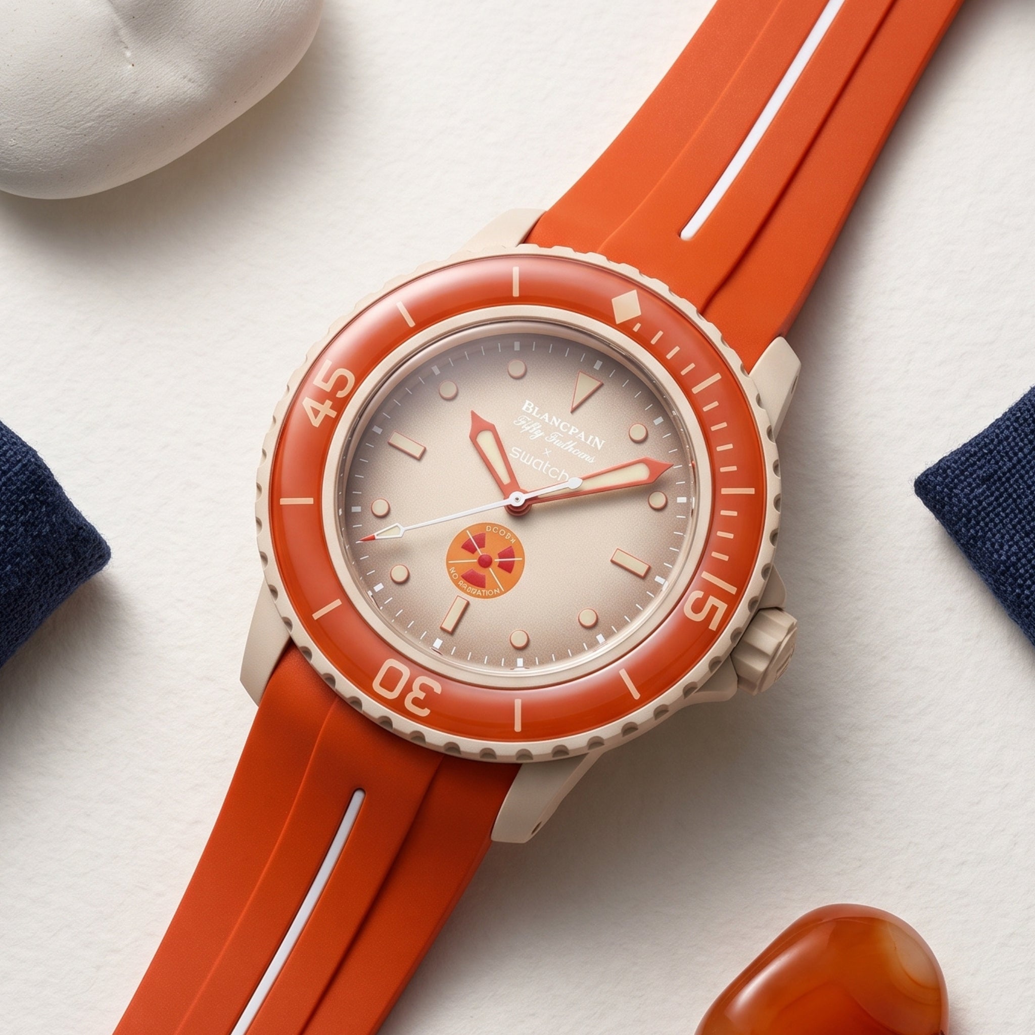 Kautschuk Armband für Blancpain X Swatch - Arctic Ocean - LuxLine® - Orange/White - Helvetus