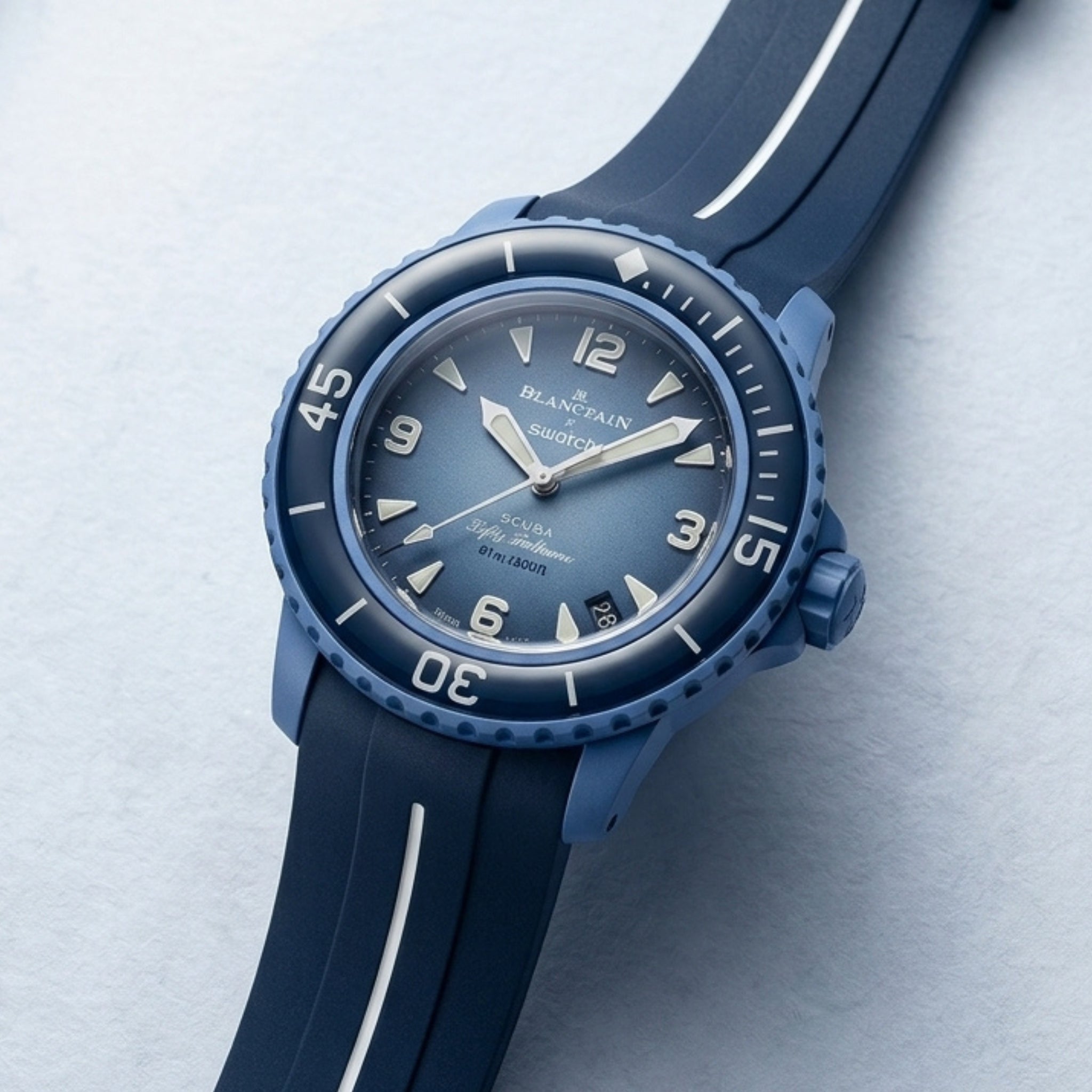 Kautschuk Armband für Blancpain X Swatch - Atlantic Ocean - LuxLine® - Blau/Weiss - Helvetus