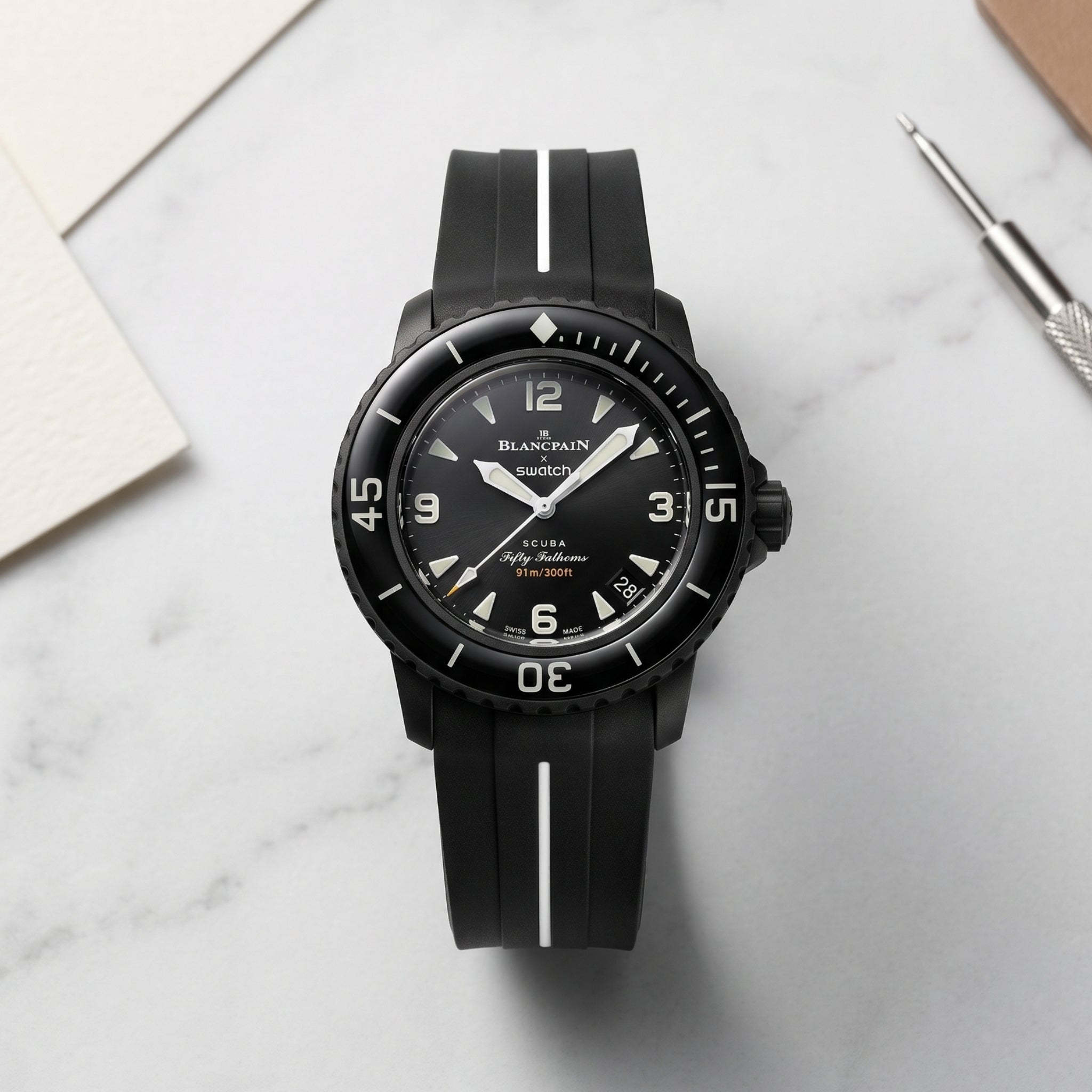 Kautschuk Armband für Blancpain X Swatch - Ocean Of Storms - LuxLine® - Schwarz/Weiss - Helvetus