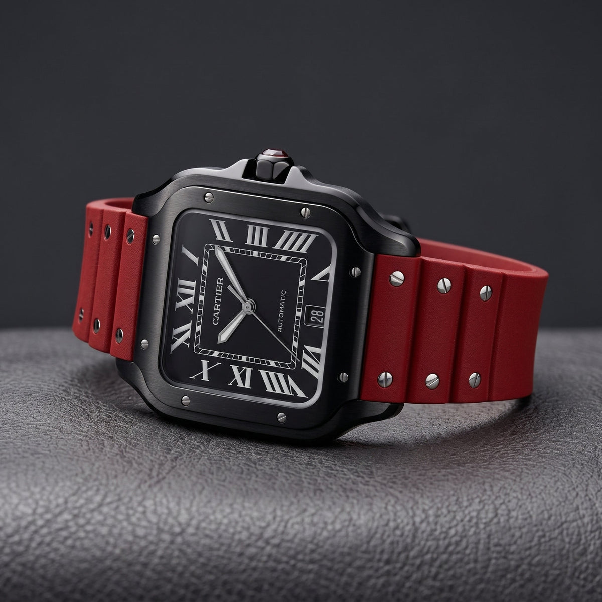 Kautschuk Armband für Cartier Santos Medium/Large – Rot mit Schrauben – Quick Switch/Release - Helvetus