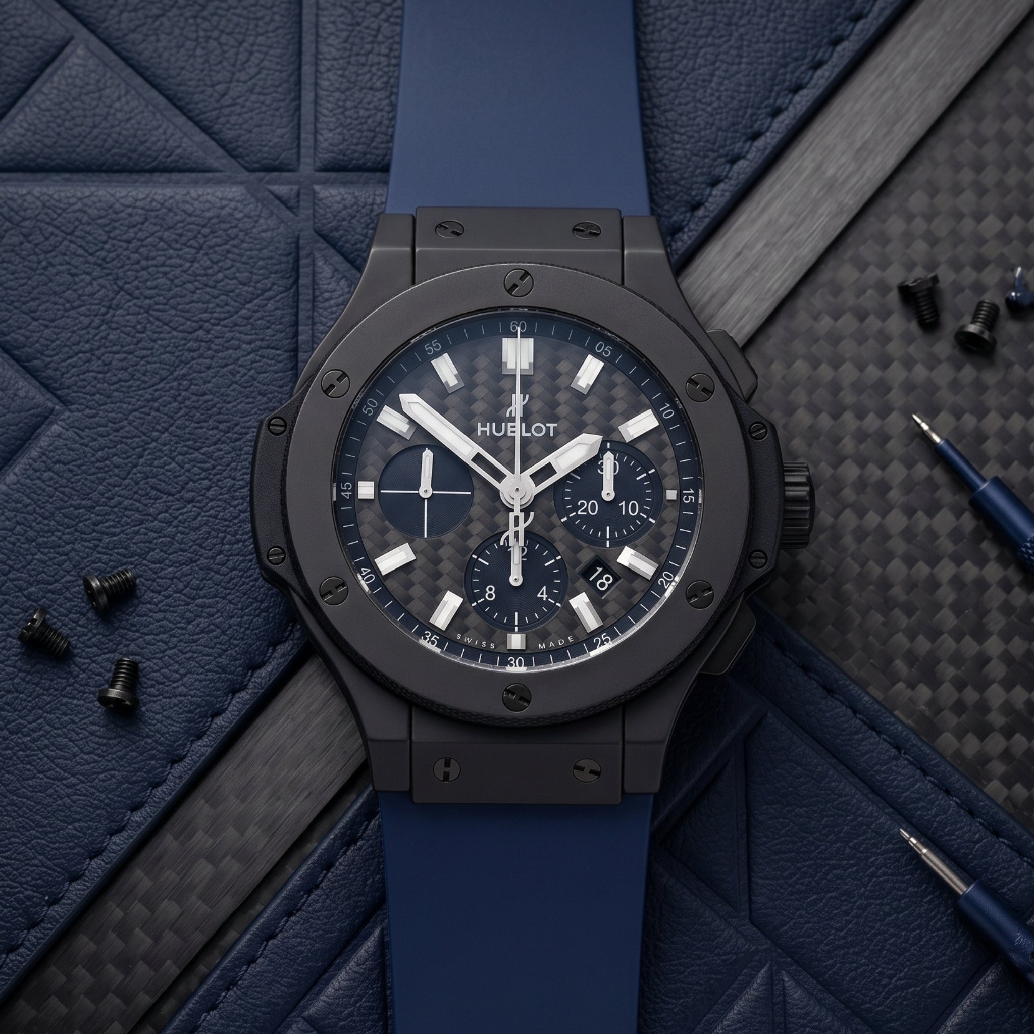 Kautschuk Armband – Für Hublot Big Bang 44mm – Dunkel Blau - Helvetus